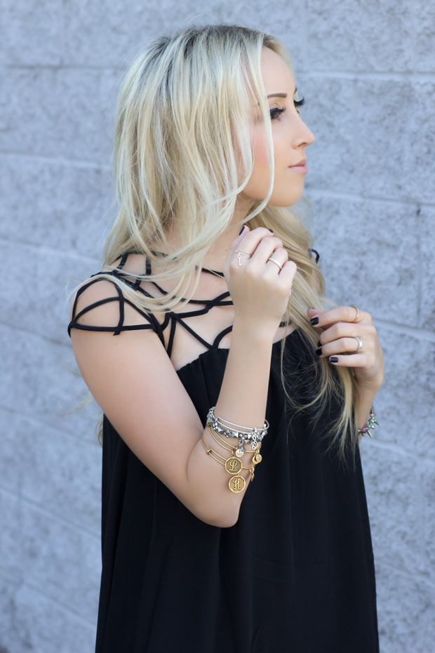 Black Cutout Dress & Alex + Ani Bangles | StyledByBlondie.com