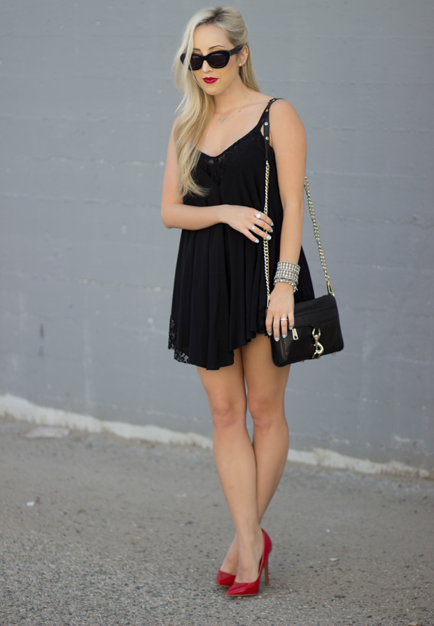 Black Slip Dress / Rebecca Minkoff Mini MAC Bag