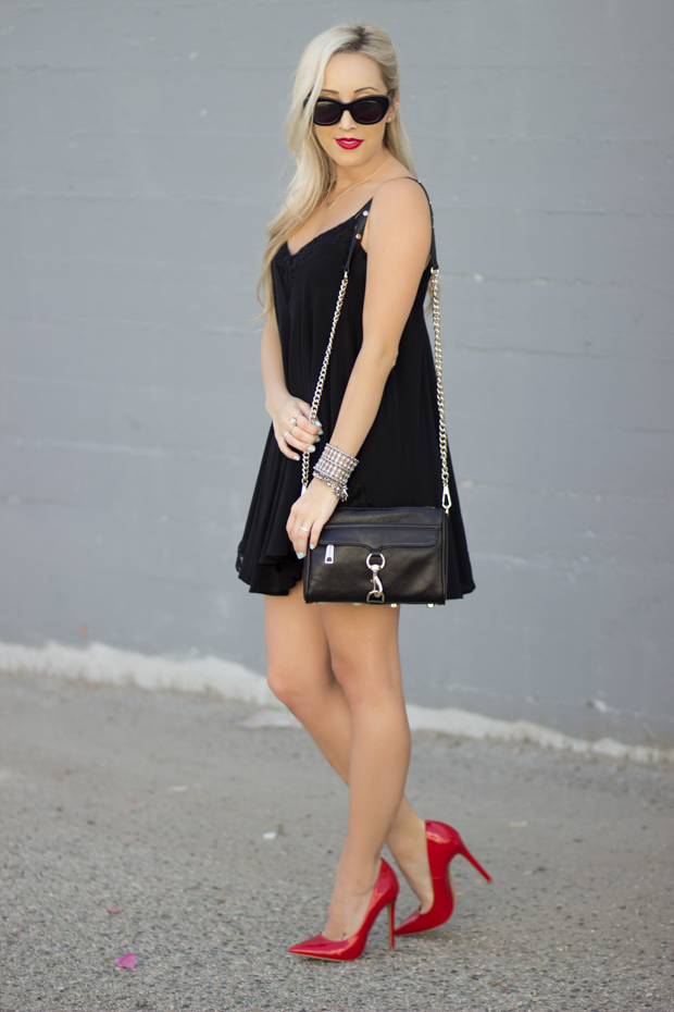 Black Slip Dress / Rebecca Minkoff Mini MAC Bag