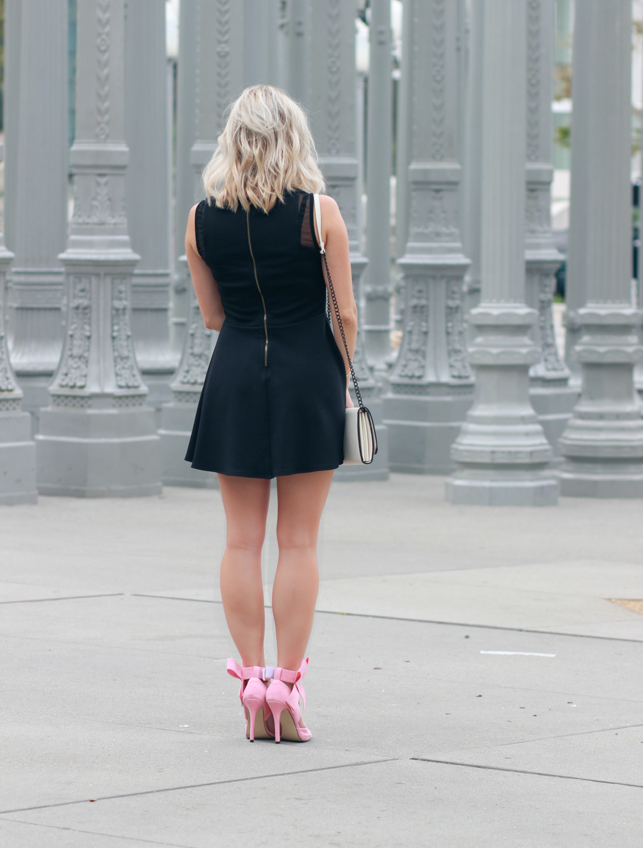 Black Skater Dress & Pink Heels | StyledByBlondie.com