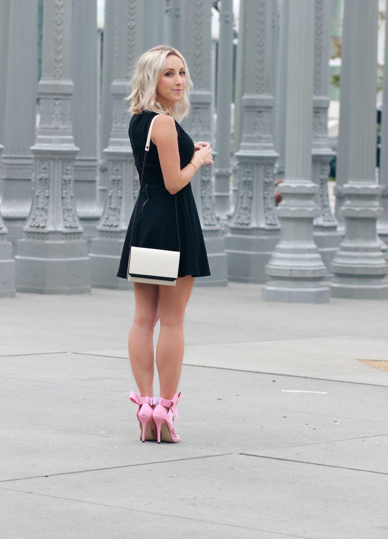 Black Skater Dress & Pink Heels | StyledByBlondie.com