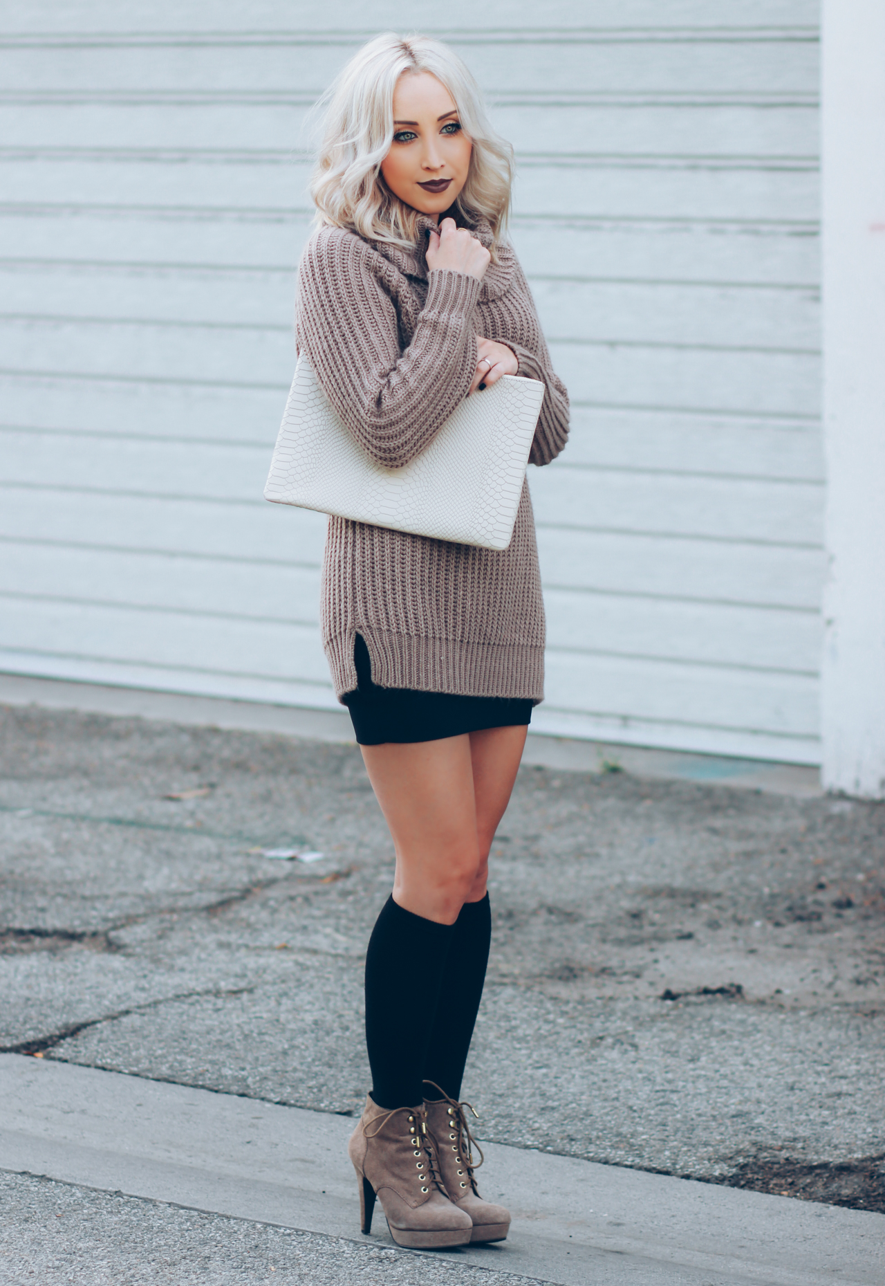 Long Knit Sweater | Knee Highs & Boots | StyledByBlondie.com