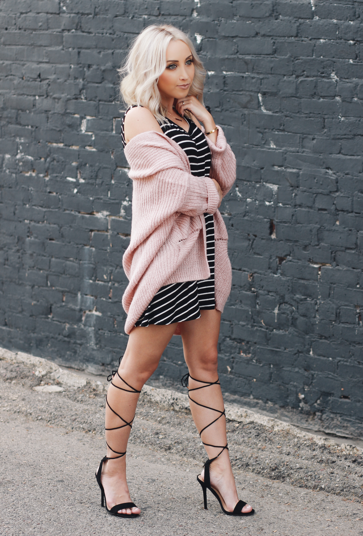 Striped Dress + Lace Up Heels | StyledByBlondie.com