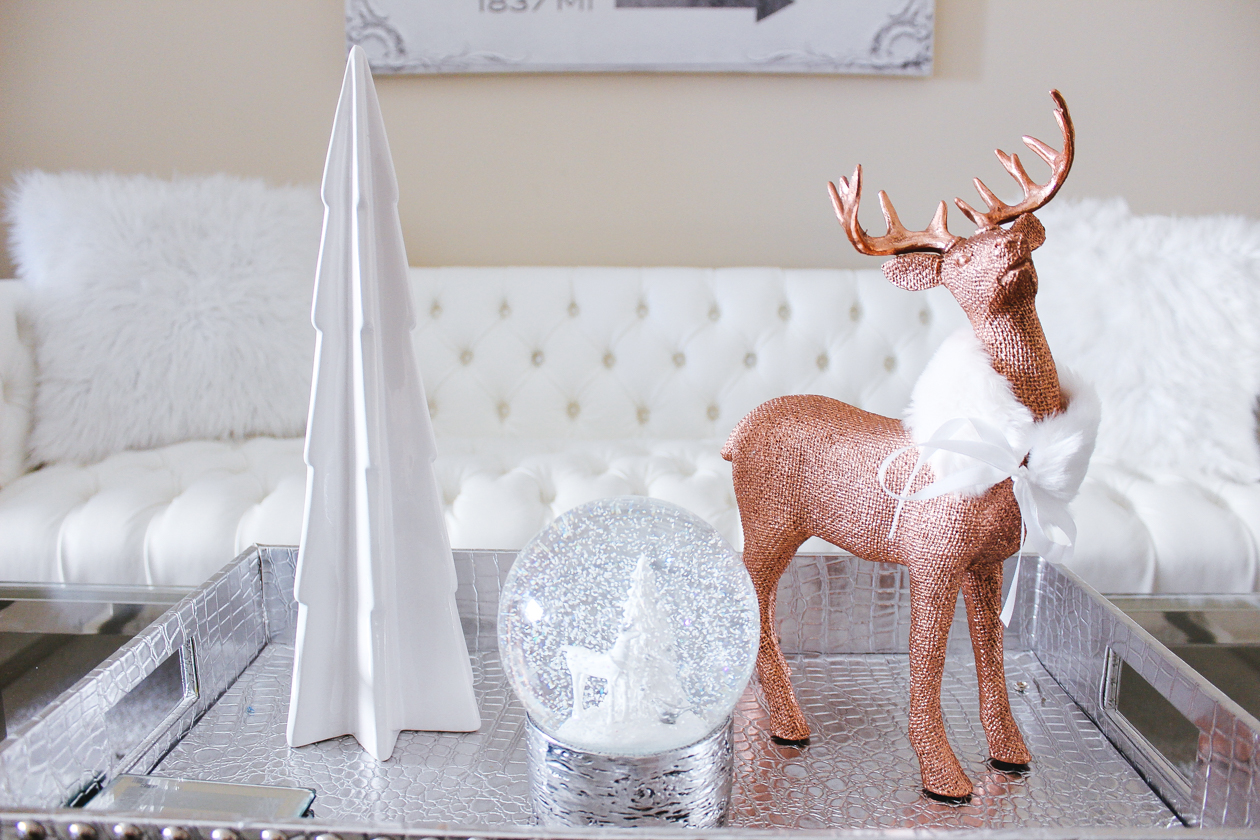 White & Rose Gold/Copper Christmas Decor | StyledByBlondie.com