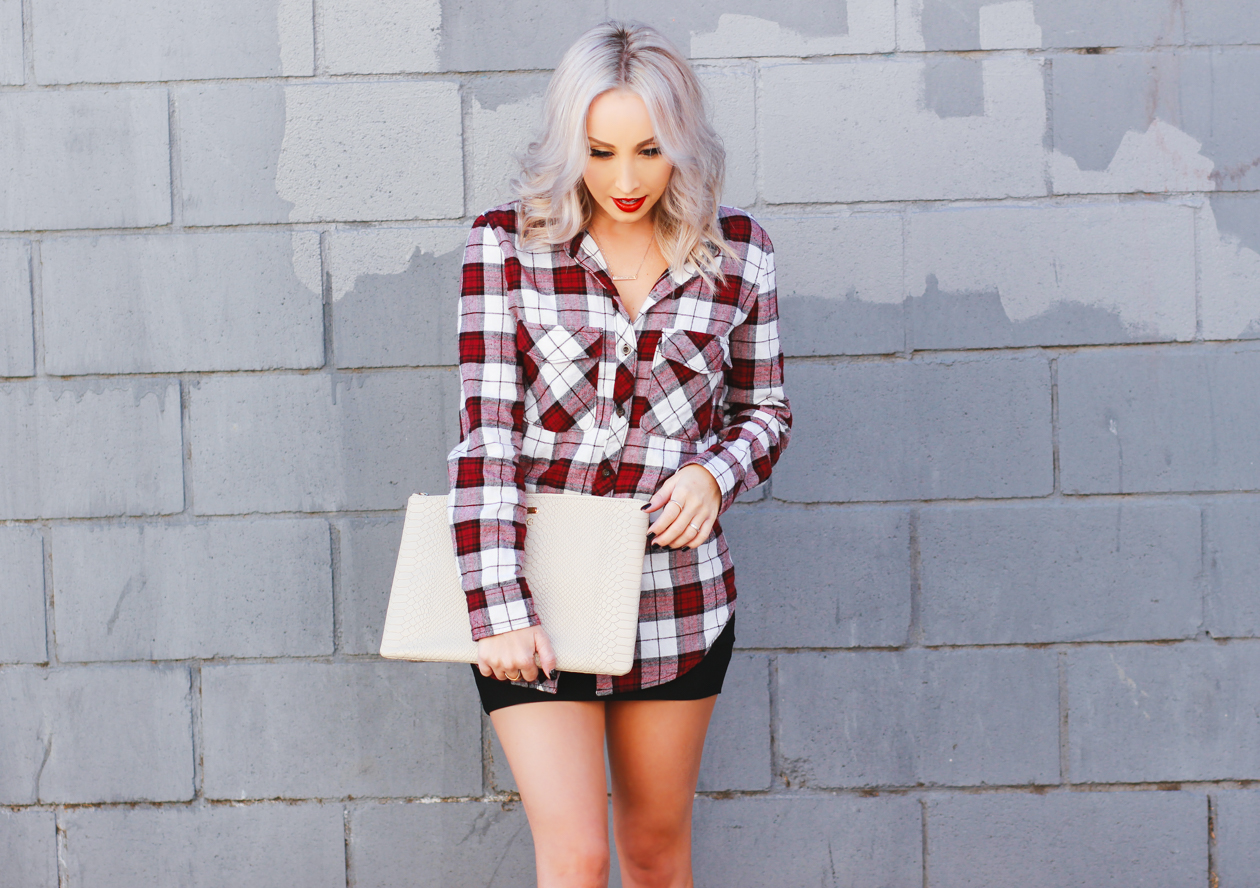 Plaid Button Up + Red Maltipoo | StyledByBlondie.com