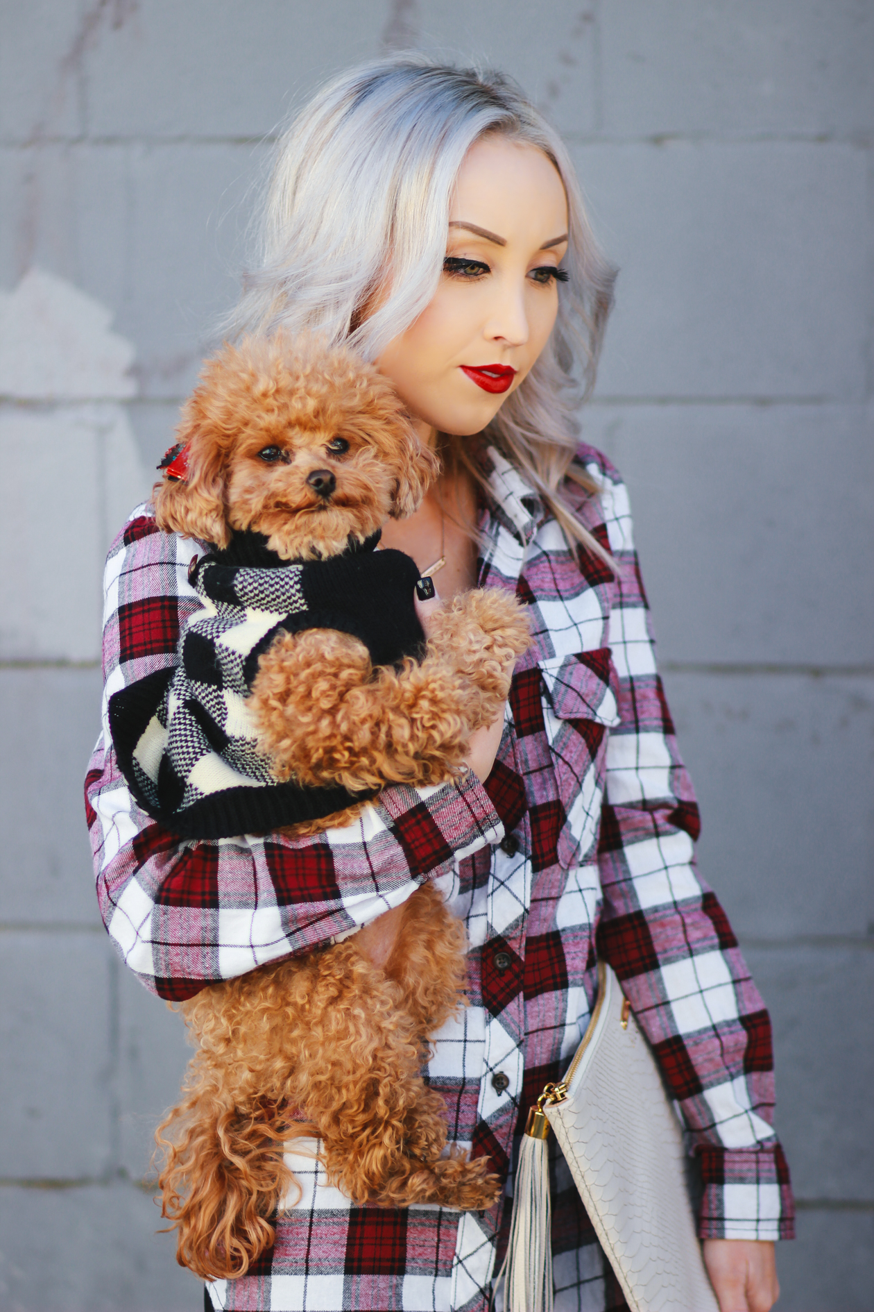 Plaid Button Up + Red Maltipoo | StyledByBlondie.com