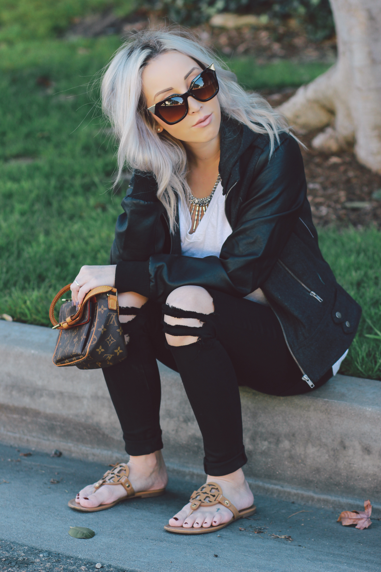 Faux Leather Jacket | Cat Eye Sunglasses | Louis Vuitton crossbody | BlondieintheCity.com
