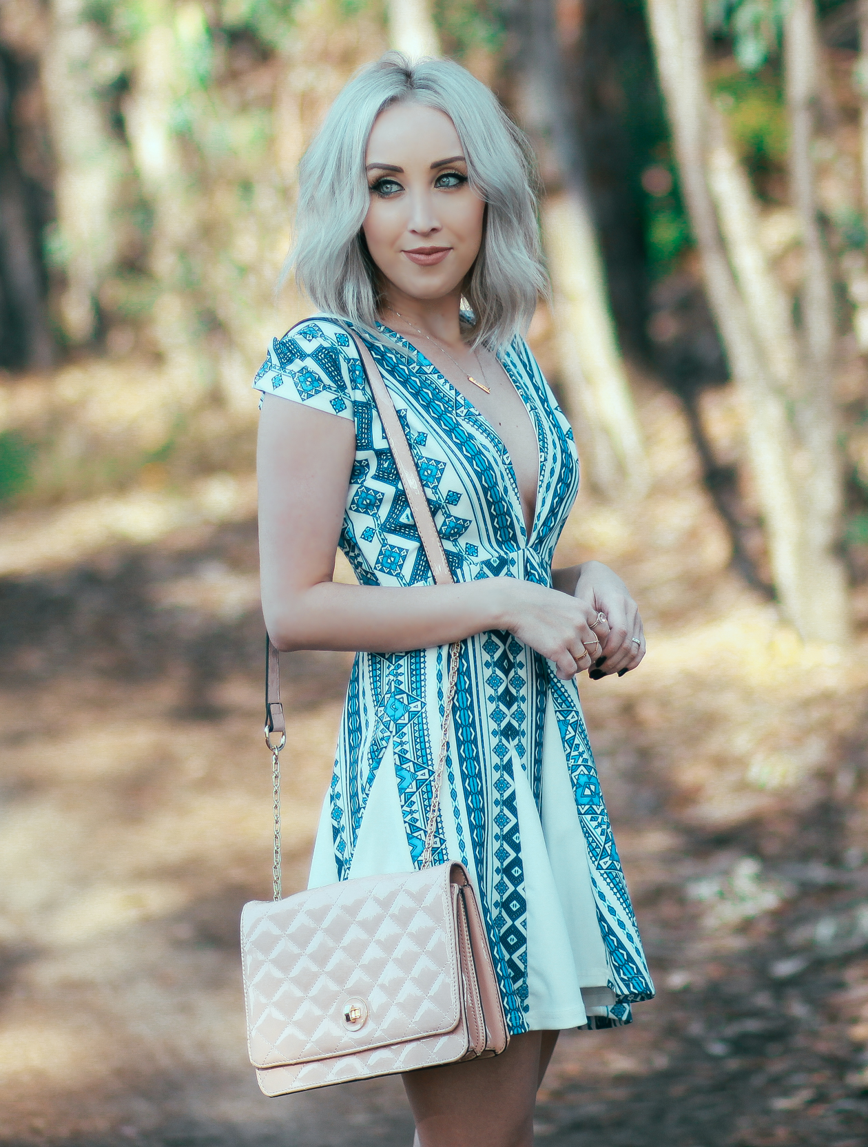 Deep V Neck Blue Dress | BlondieintheCity.com