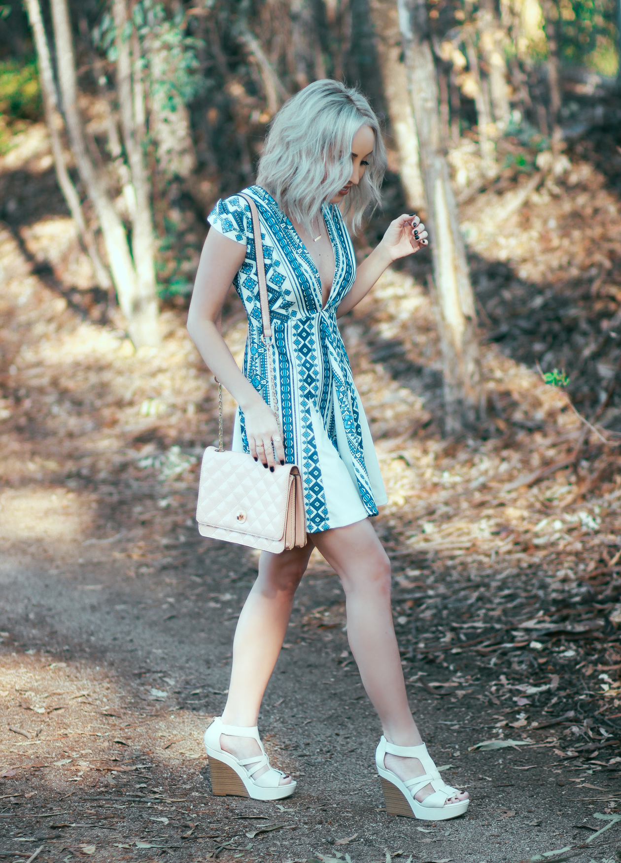 Deep V Neck Blue Dress | BlondieintheCity.com
