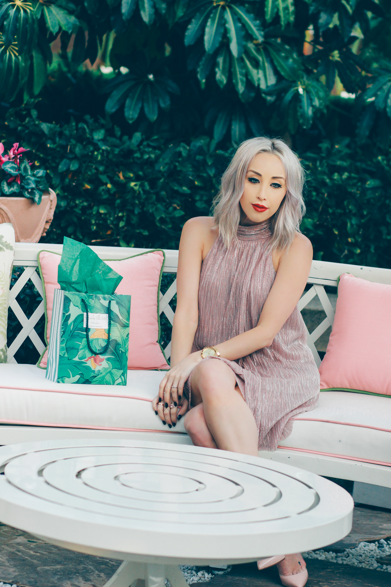Pink Pleated Dress by @maggylondon | The Beverly Hills Hotel | BlondieintheCity.com