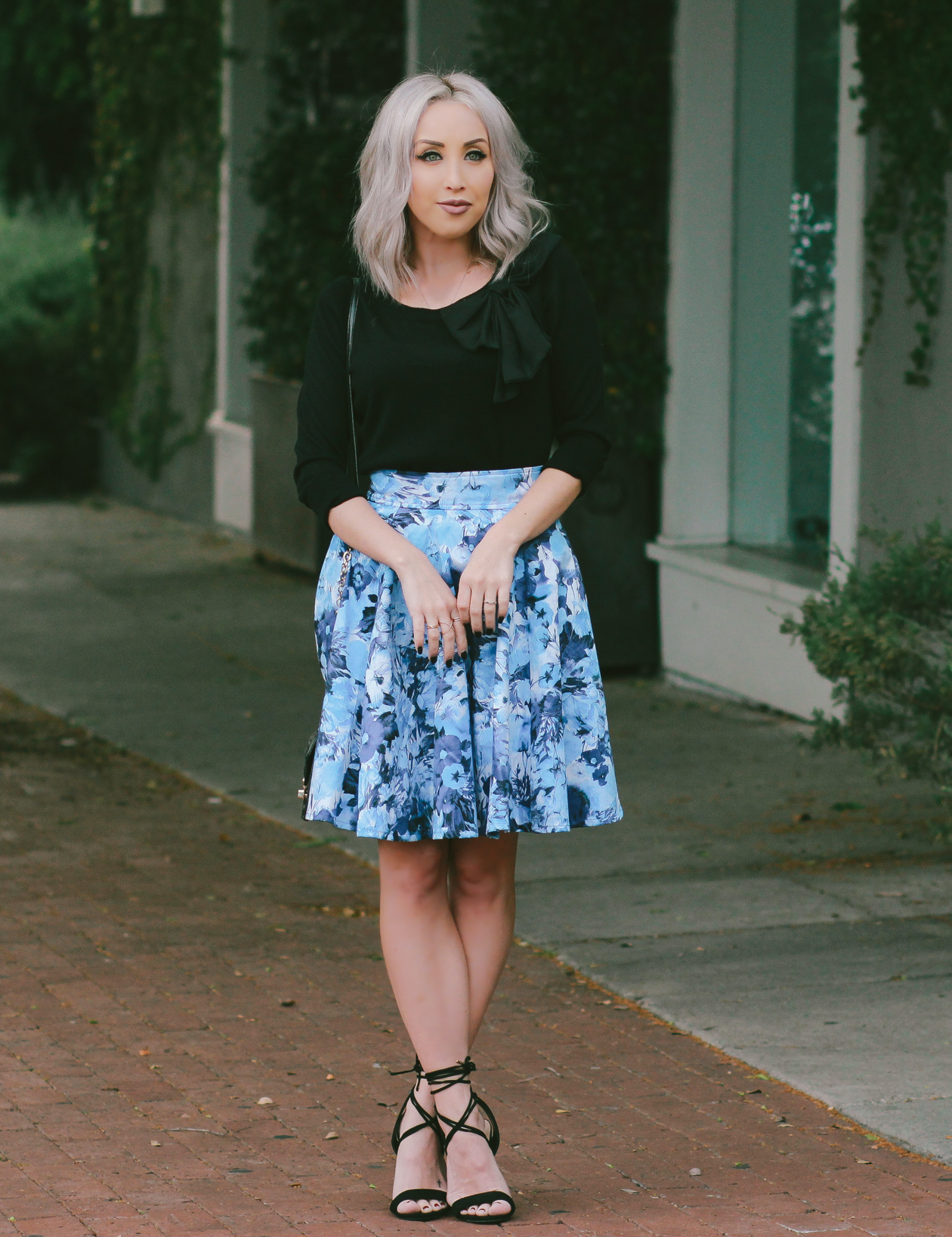 Blue Floral Skirt, Elegant Street Style | BlondieintheCity.com