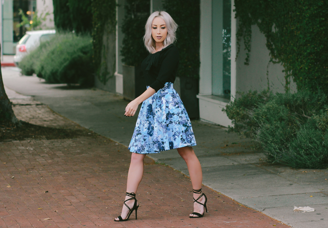 Blue Floral Skirt, Elegant Street Style | BlondieintheCity.com