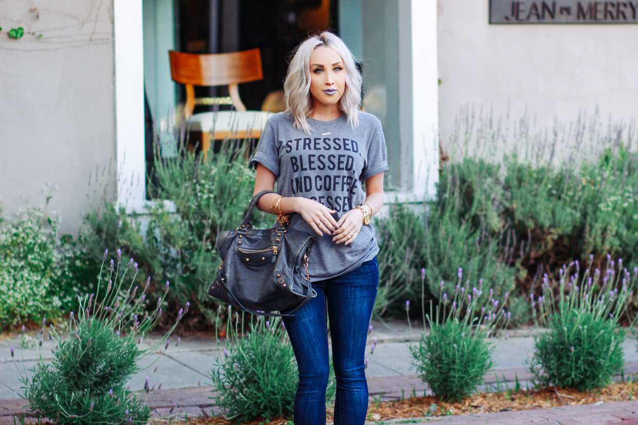 Blondie in the City | Stressed, Blessed, & Coffee Obsessed Shirt