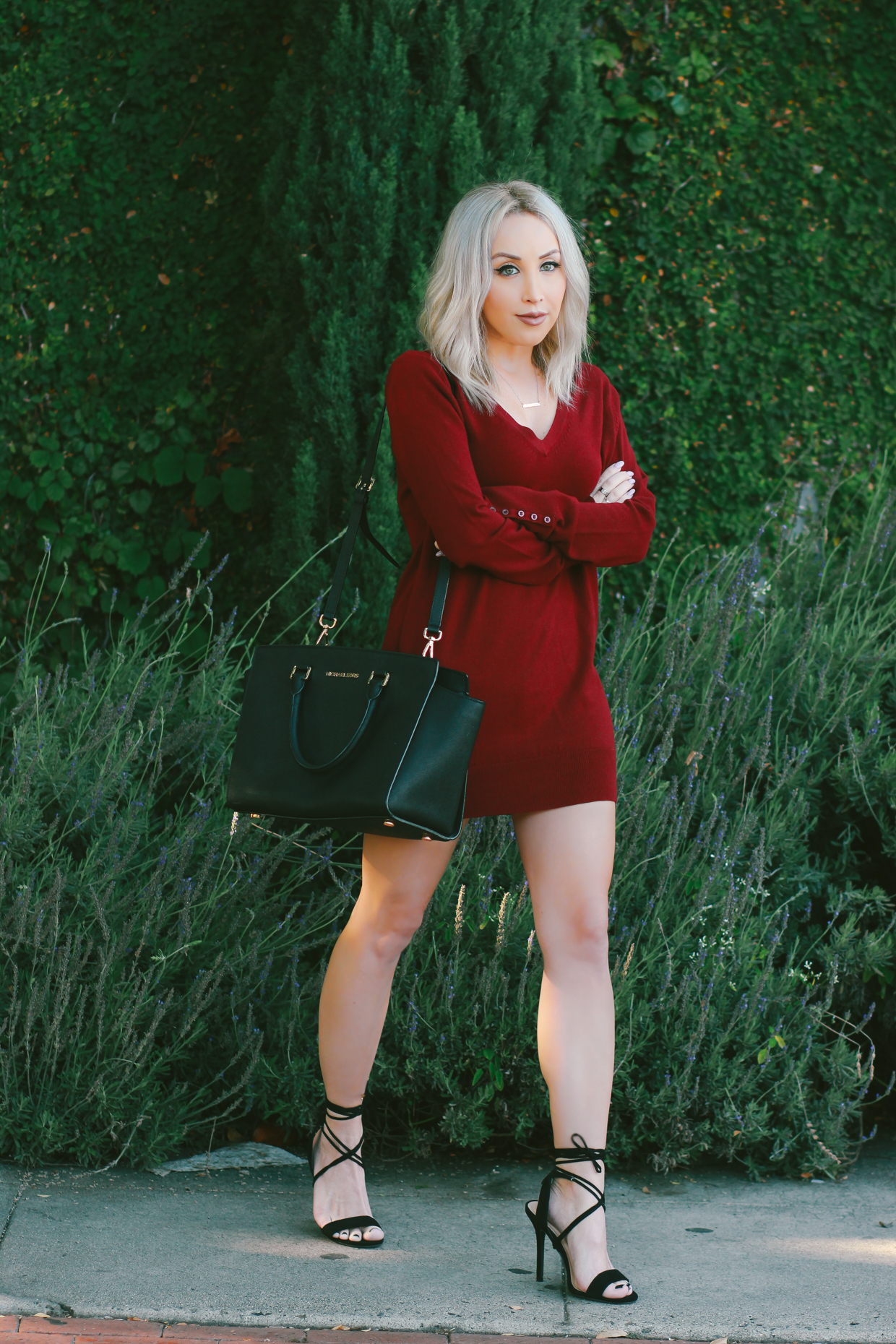 Blondie in the City | Burgundy Sweater Dress | Styling A Sweater Dress