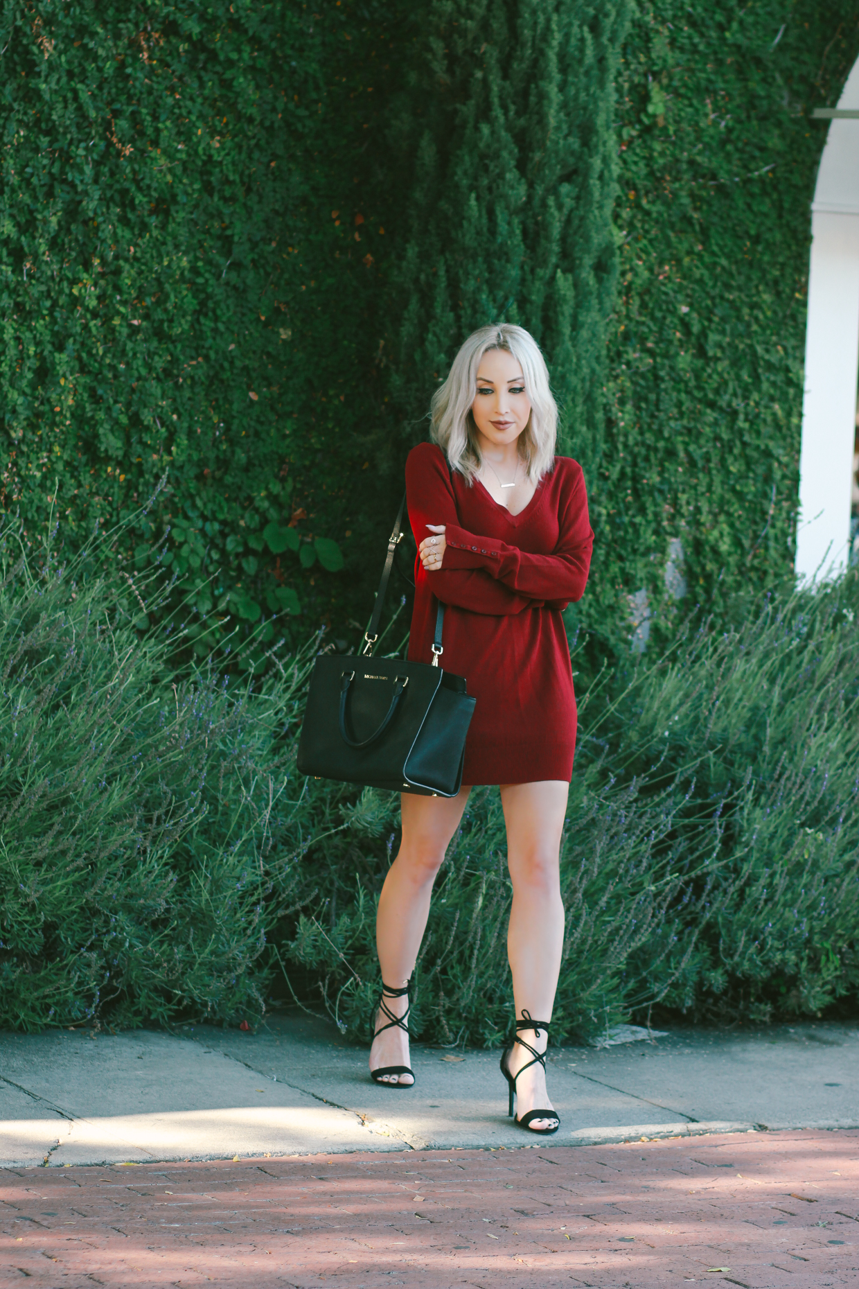 Blondie in the City | Burgundy Sweater Dress | Styling A Sweater Dress