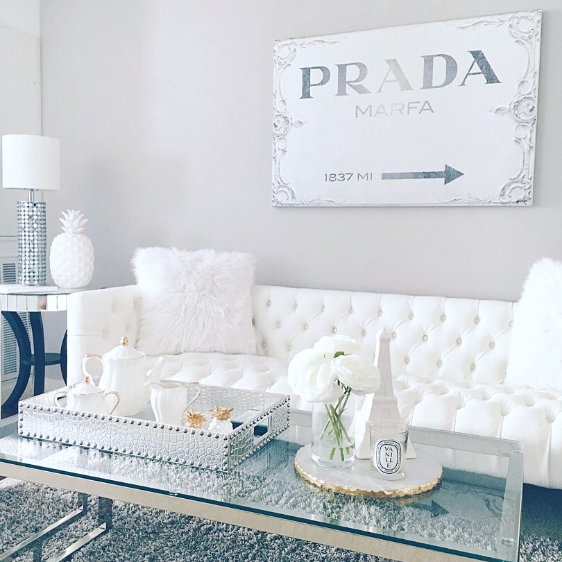 Blondie in the City | Instagram @HayleyLarue | White Living Room Decor | Prada Marfa Canvas | @ZGallerie