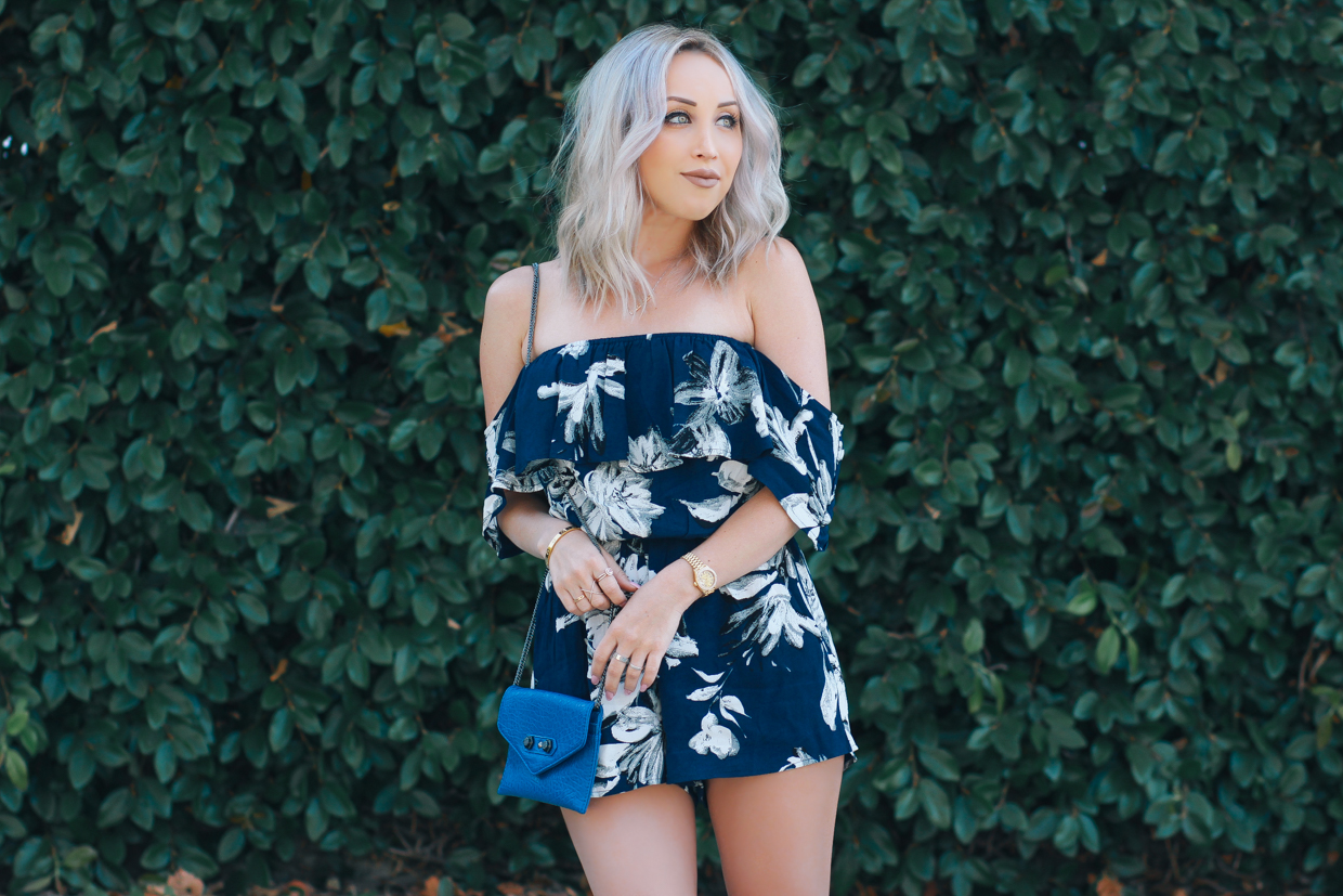 Blondie in the City | WIN A $200 Gift Card to @anglclothing on BlondieintheCity.com! | Floral Print, Off the Shoulder Romper | Summer Romper | Summer Outfit Inspiration