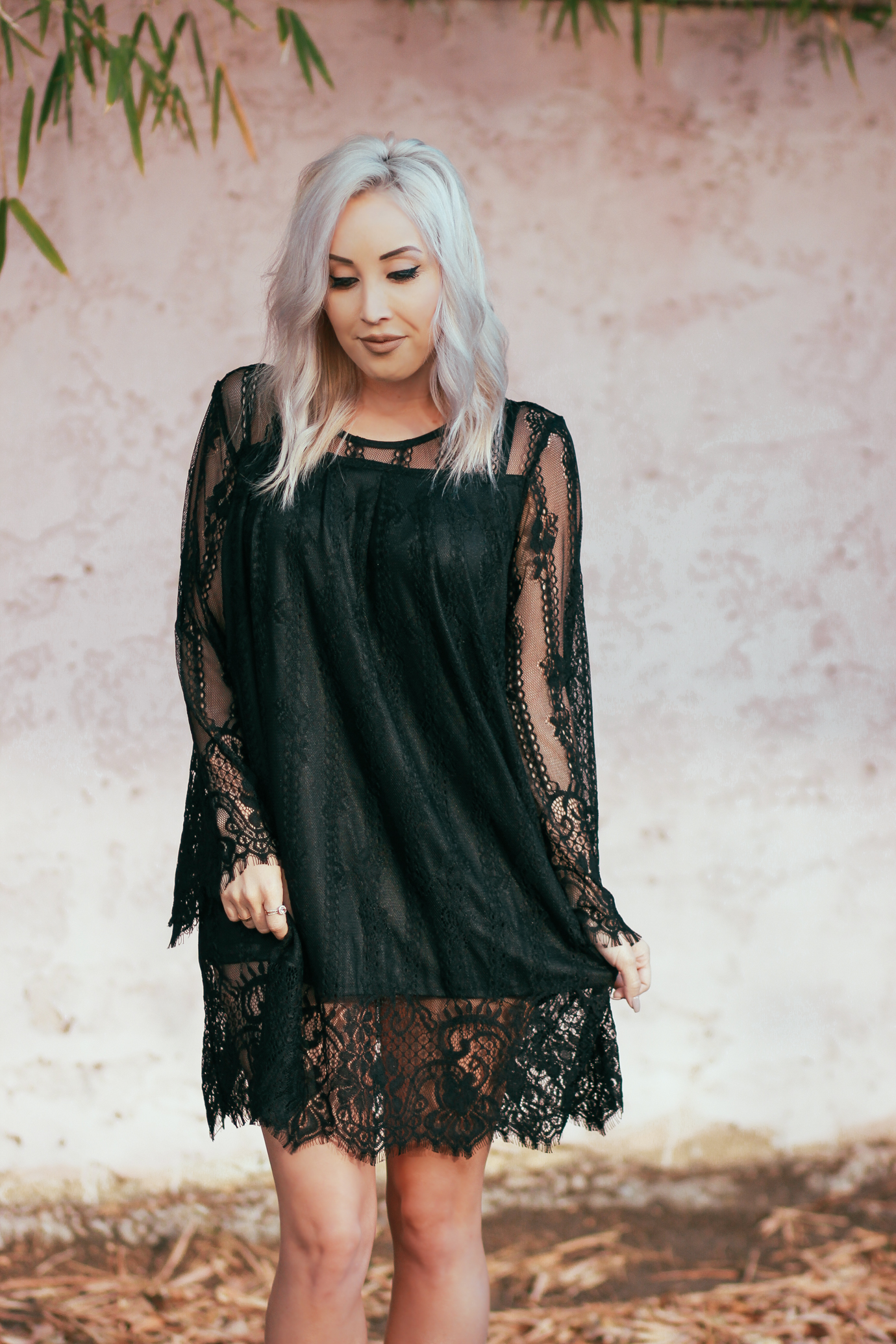 Blondie in the City | Black Lace Bell Sleeve Dress @Official_SheIn | Street Style #OOTD