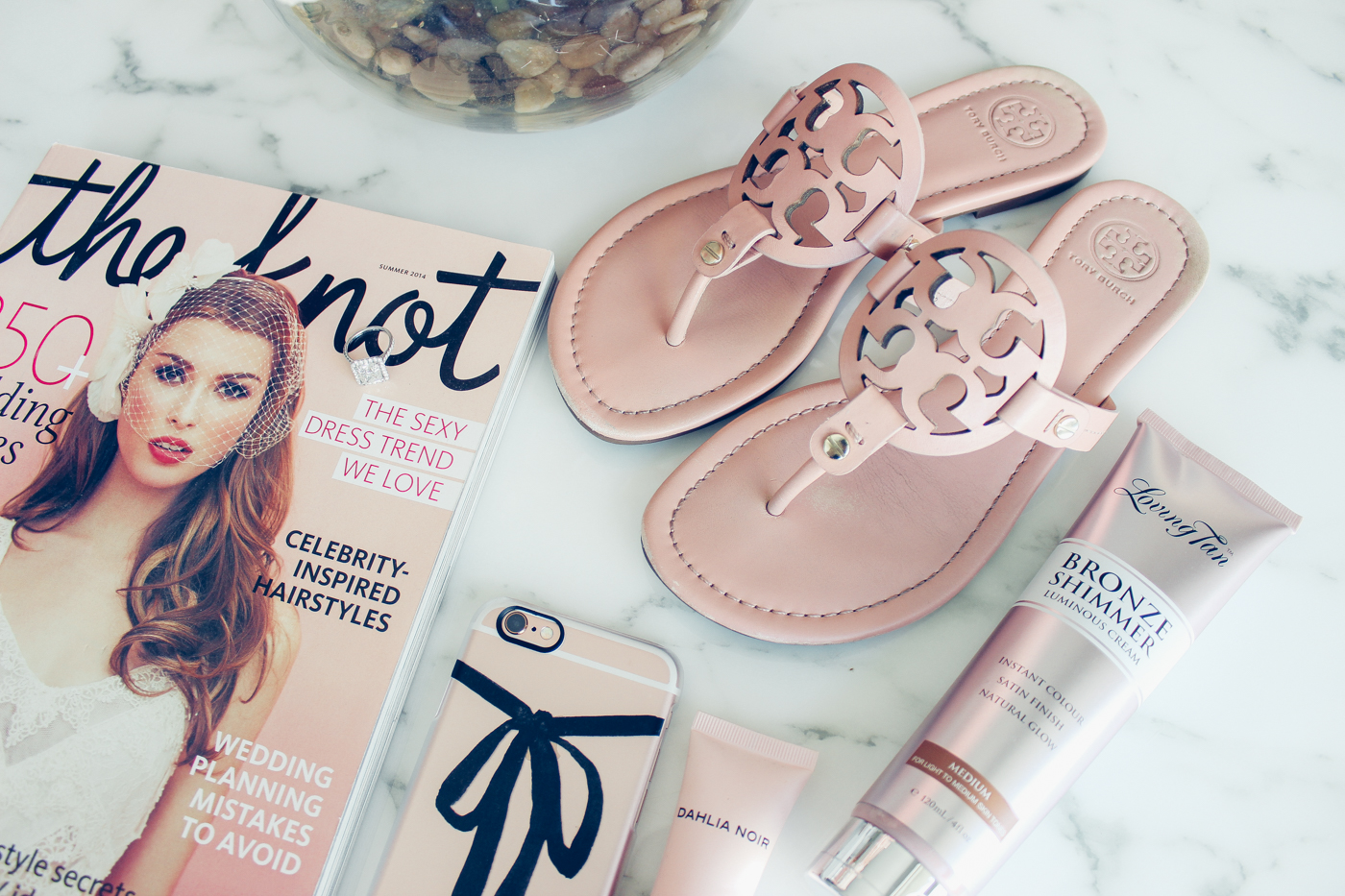 Blondie in the City |"All Things Pink" | Pink Tory Burch Sandals | The Knot Magazine @theknot | Girly Black Bow iPhone Case @casetify | Radiant Engagement Ring @happyjewelers