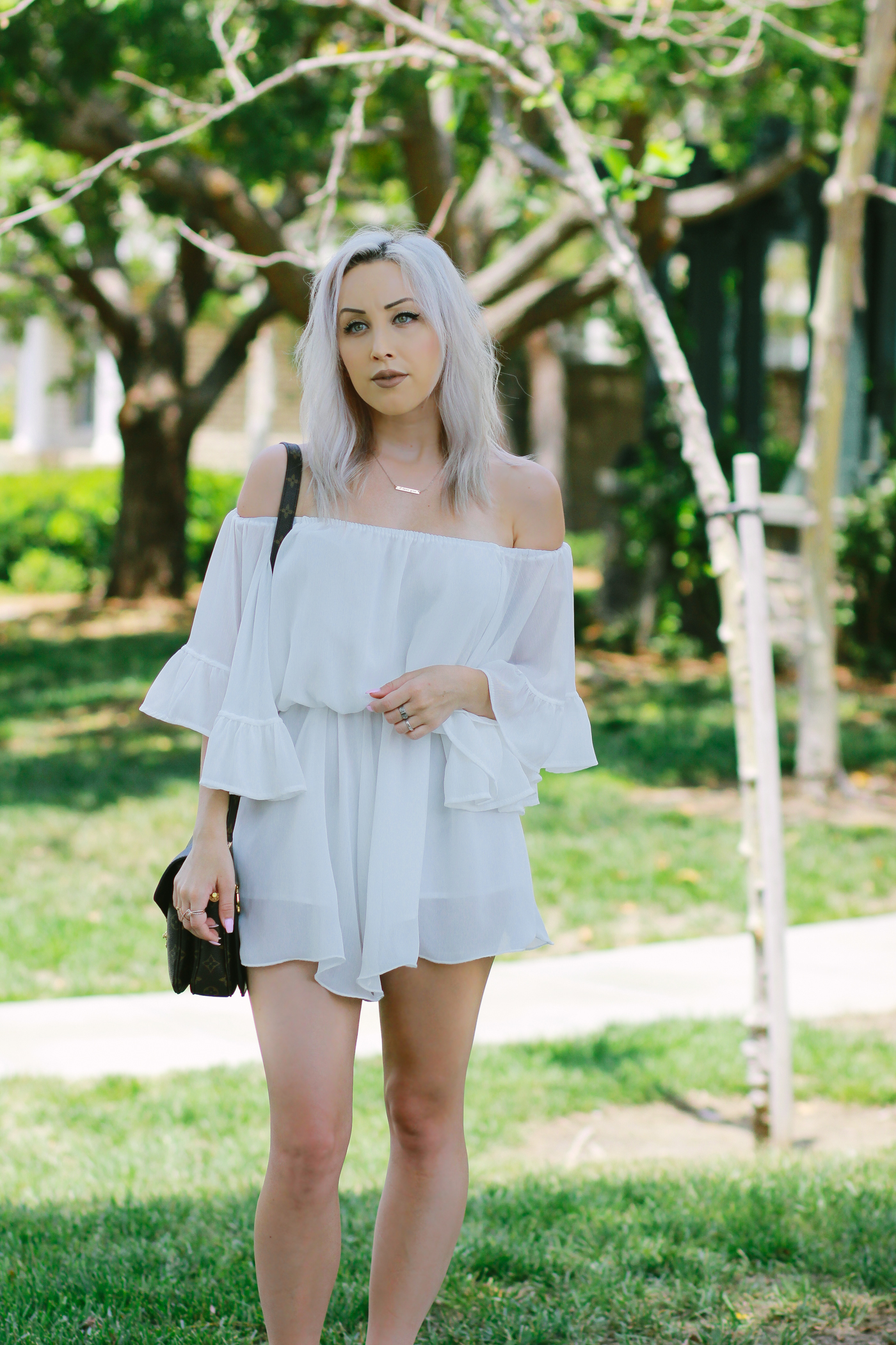 Blondie in the City | White Chiffon romper/playsuit from @chicwish | Brown Booties from @shoedazzle | Summer #OOTD