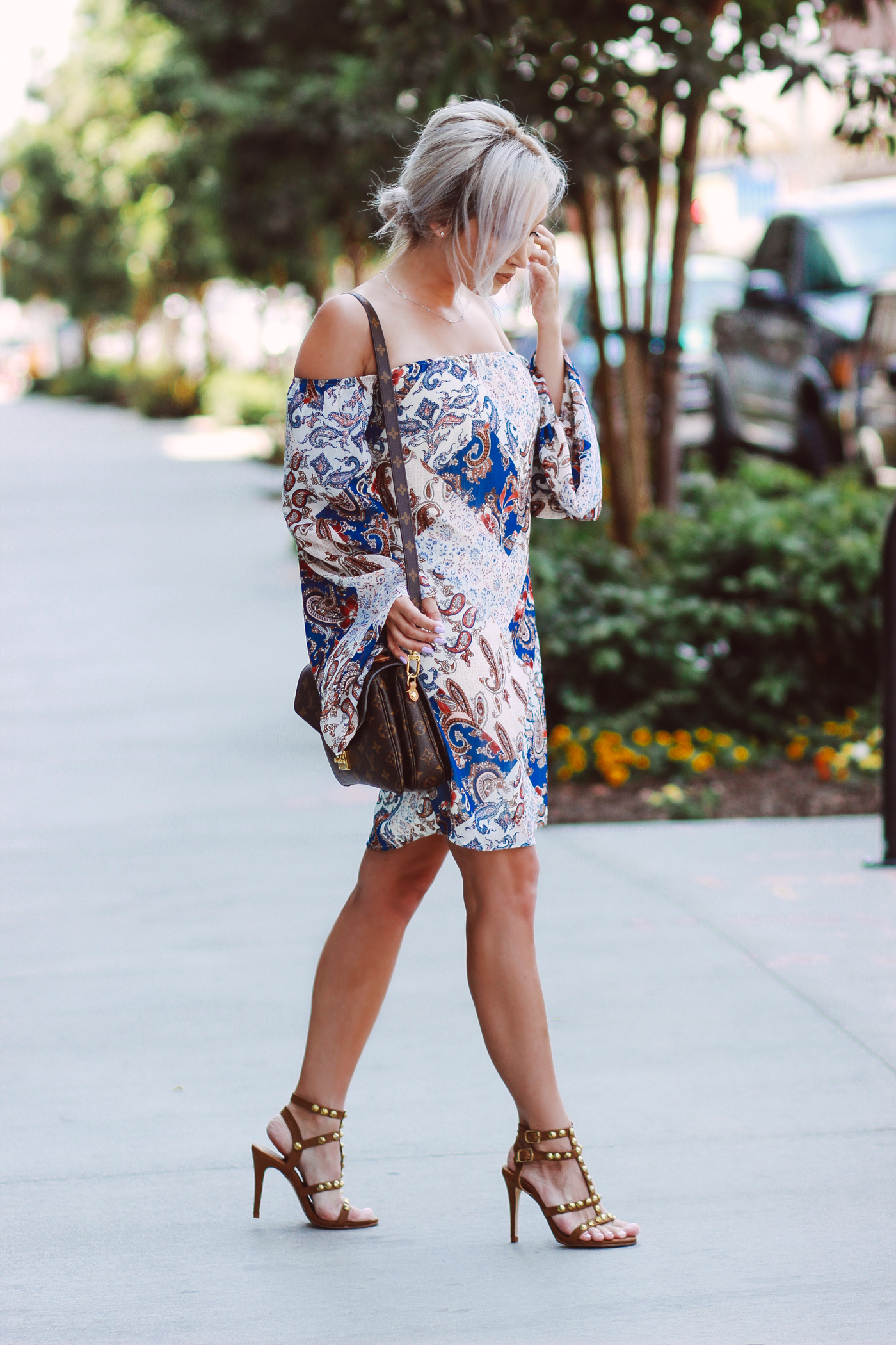 Blondie in the City | Paisley Print Dress | Louis Vuitton Pochette Metis Bag | Street Style