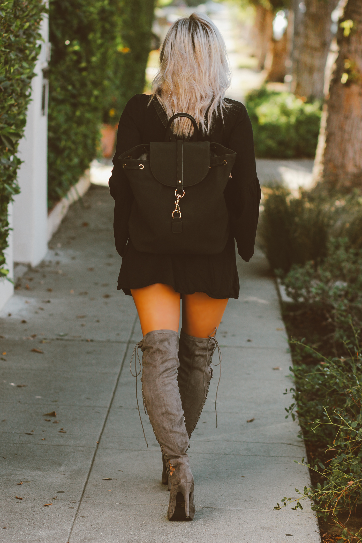 Blondie in the City | Black Bell Sleeve Dress @justfabonline | Suede Thigh High Boots @shoedazzle | Fall Fashion