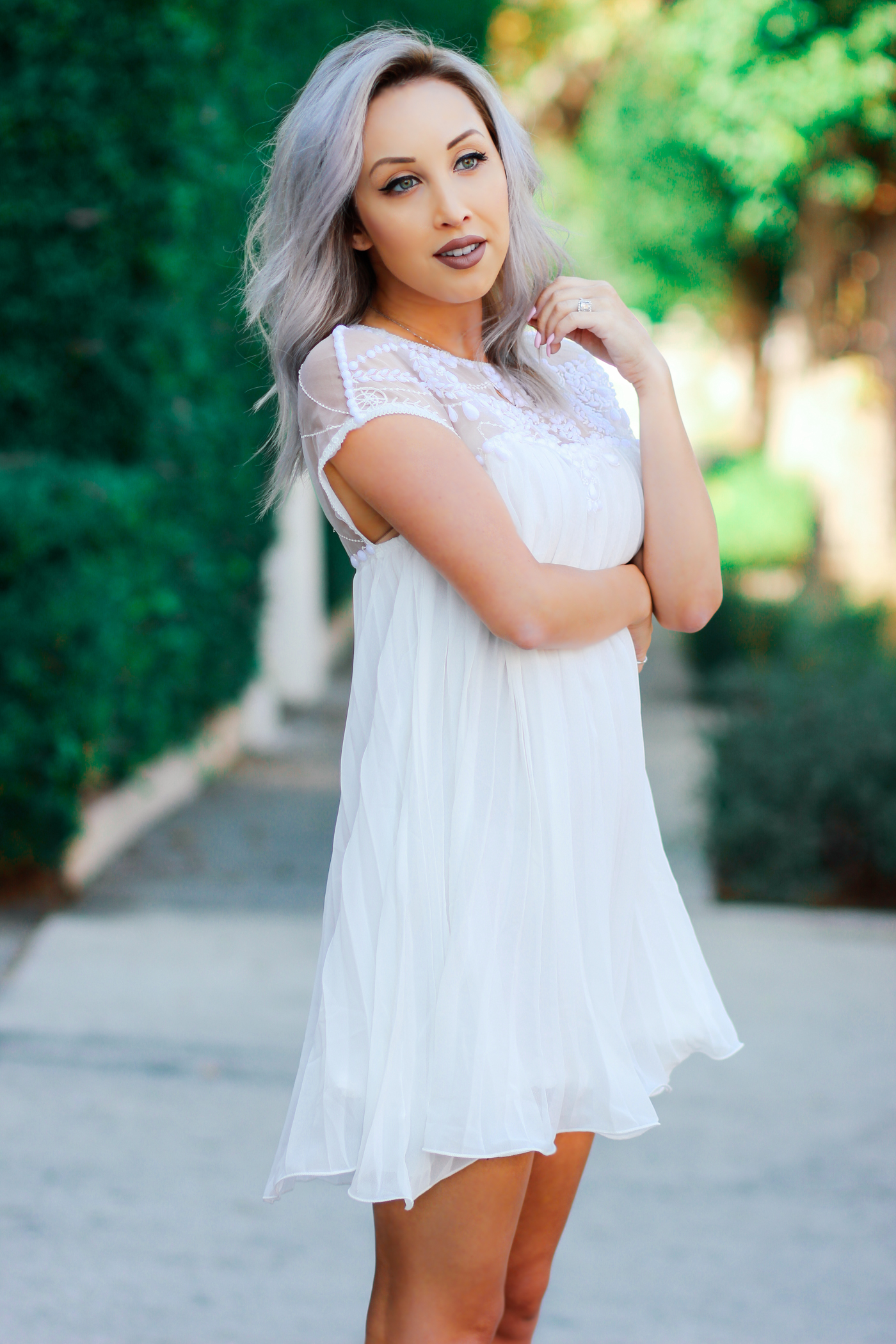 Blondie in the City | White Beaded BabyDoll Dress @Chicwish | Bridal Shower Dress | Bachelorette Party Dress