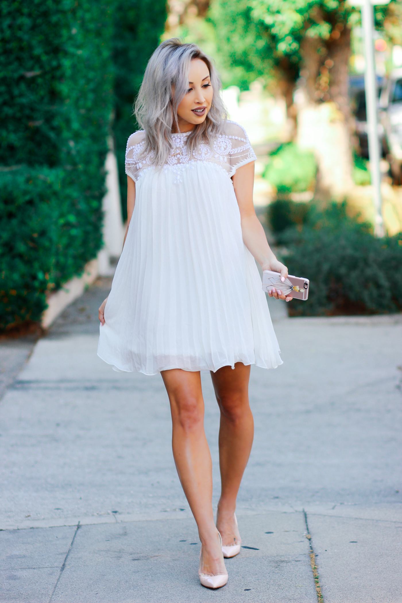 Blondie in the City | White Beaded BabyDoll Dress @Chicwish | Bridal Shower Dress | Bachelorette Party Dress