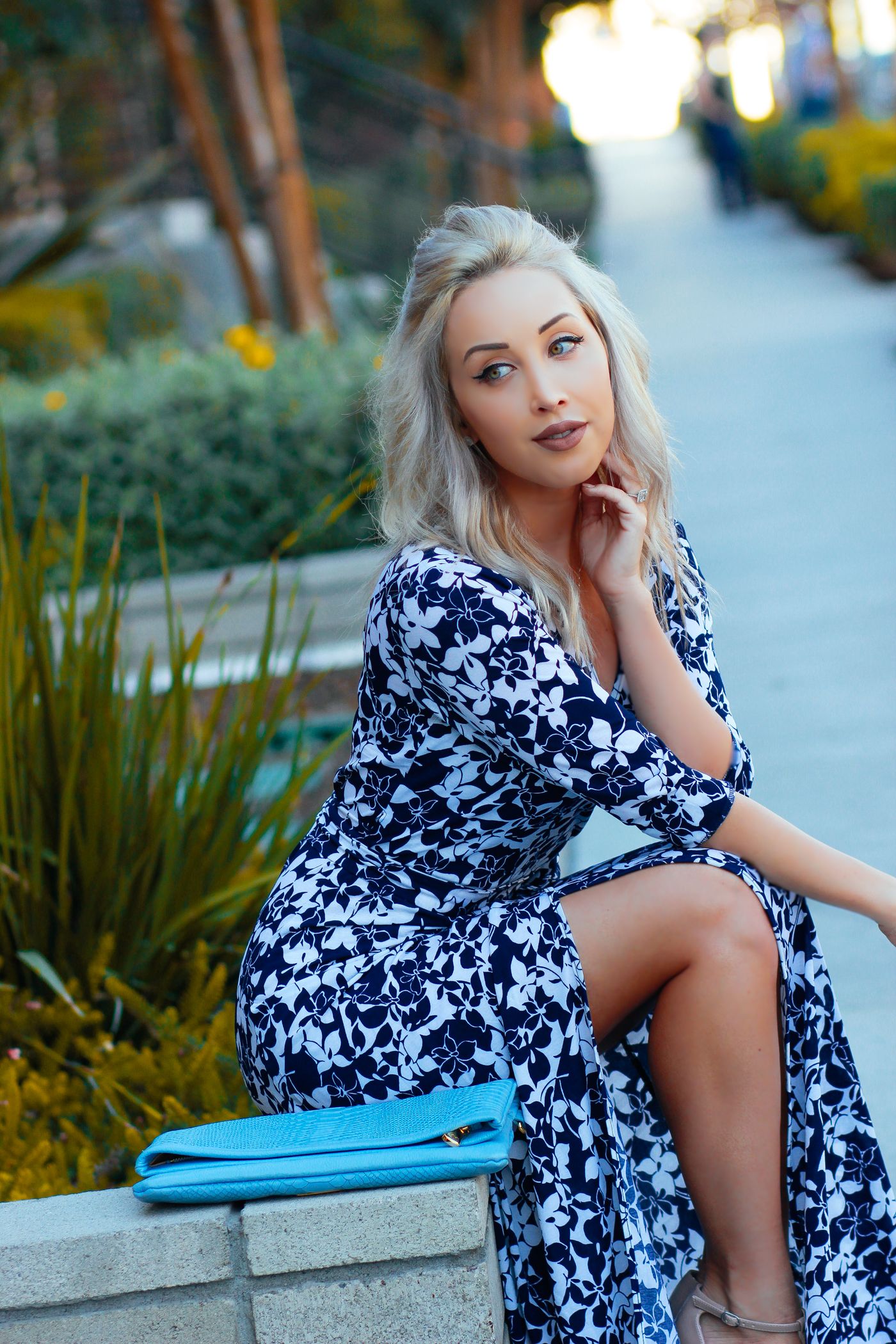 Blondie in the City | Blue and White Floral Wrap Dress