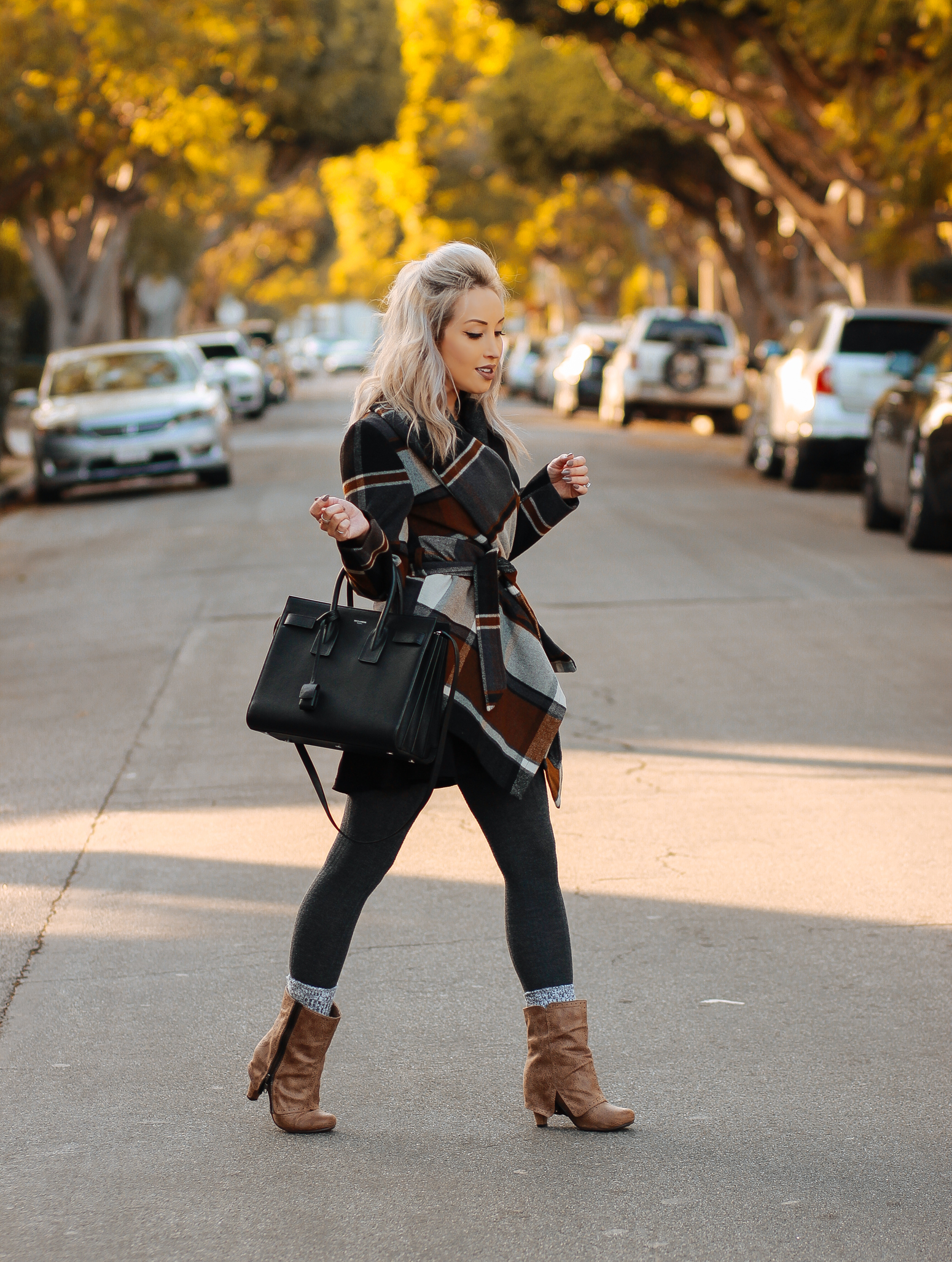 Blondie in the City | Plaid Coat @chicwish | Fall and Winter Fashion | YSL Bag