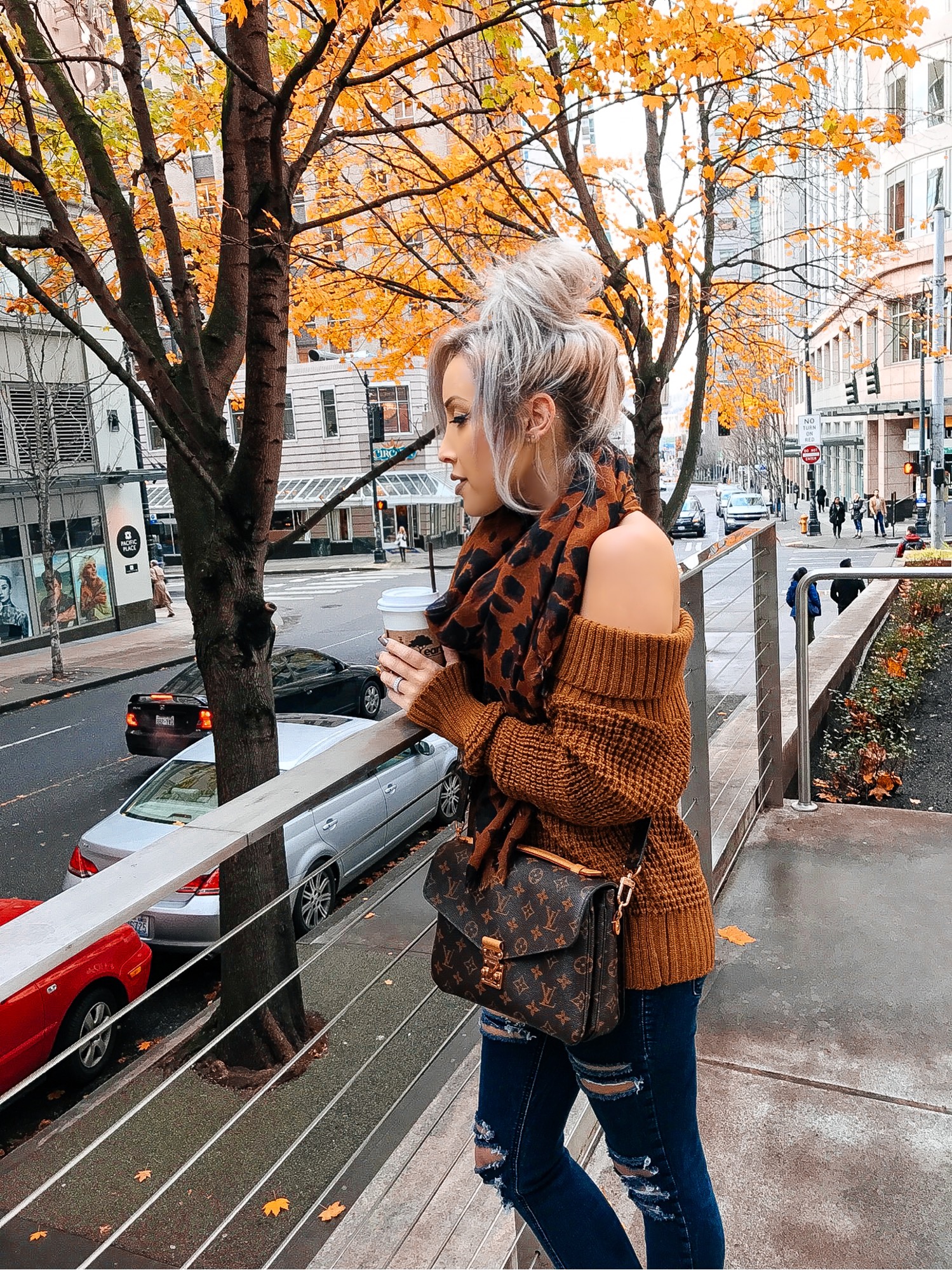 Blondie in the City | Nordstrom Off The Shoulder Sweater | Louis Vuitton Pochette Metis Bag