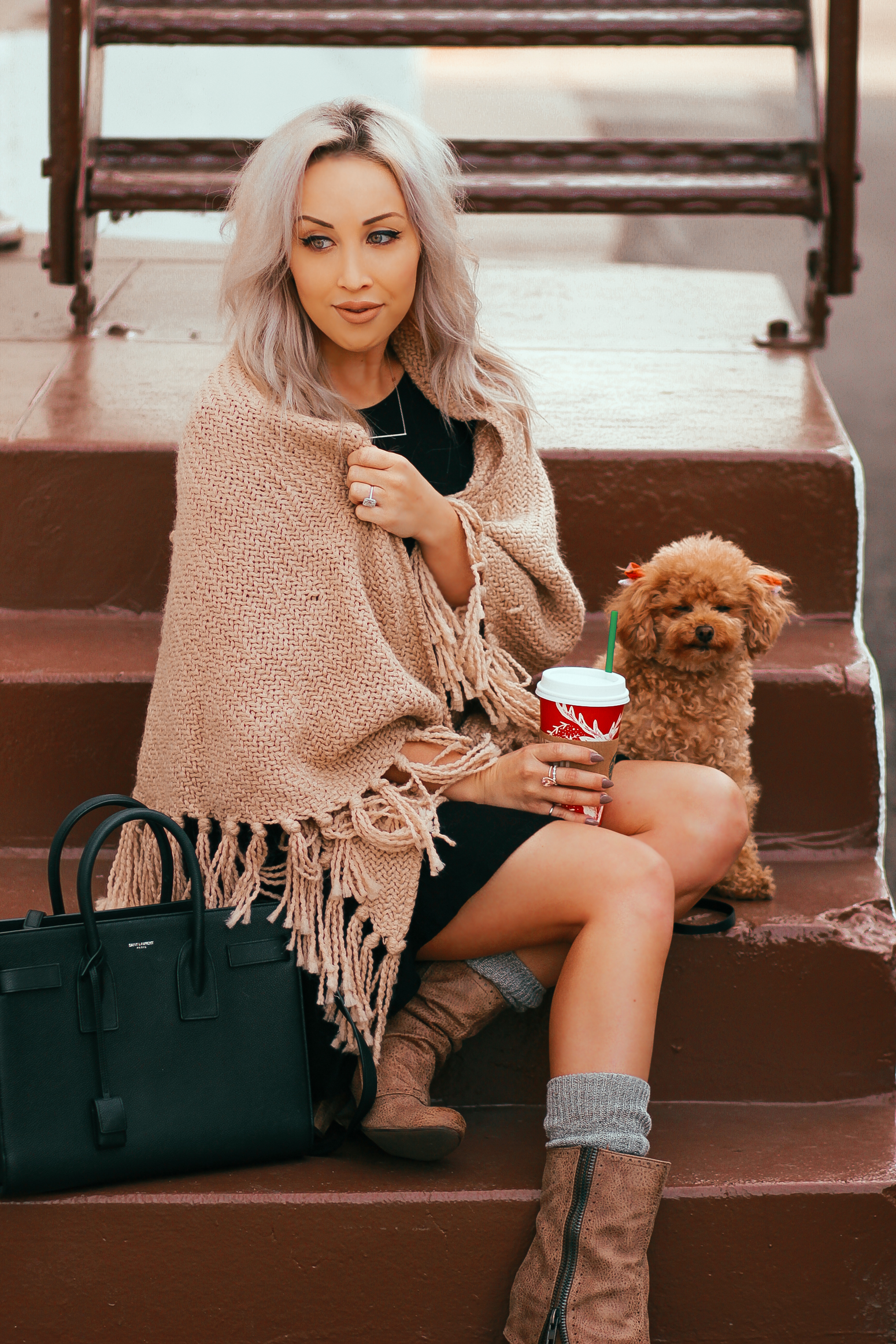 Blondie in the City | Comfy Fall Outfit | Beige Nordstrom Shawl
