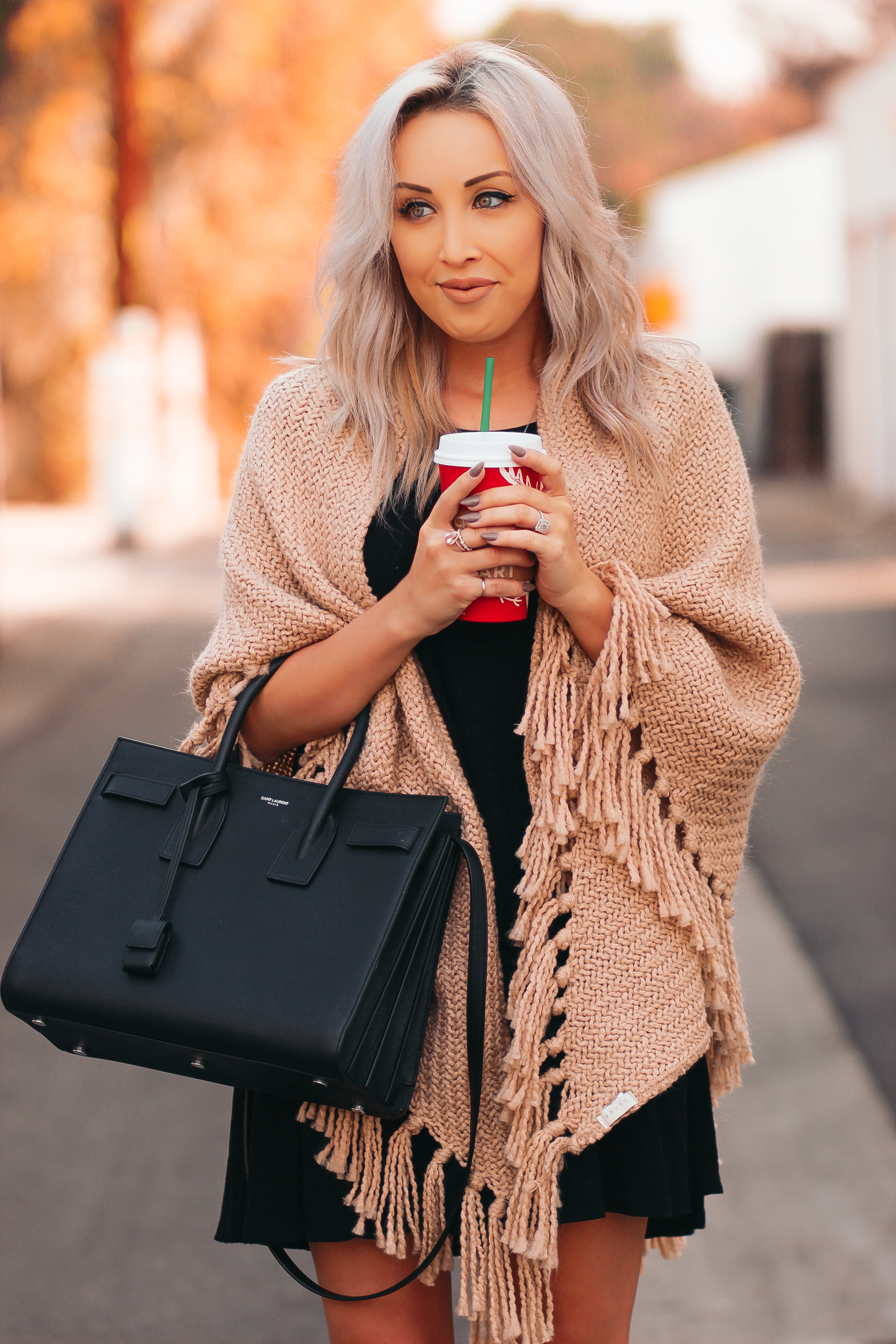 Blondie in the City | Comfy Fall Outfit | Beige Nordstrom Shawl