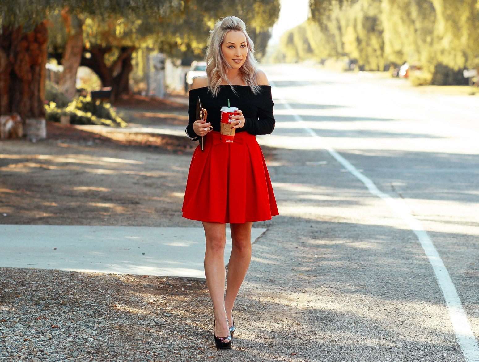 Blondie in the City | Red Holiday Skirt, Holiday Outfit Inspo