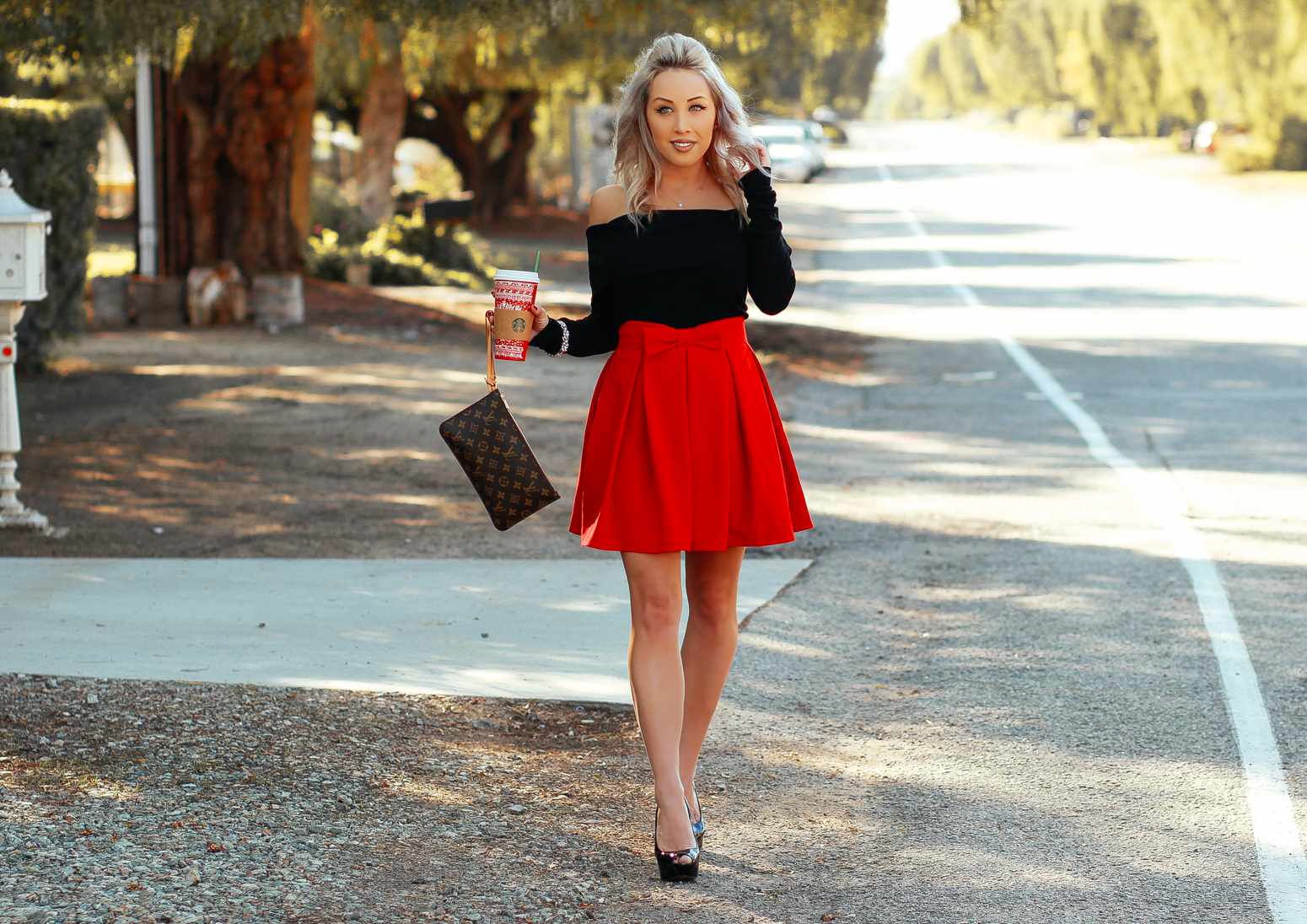 Blondie in the City | Red Holiday Skirt, Holiday Outfit Inspo