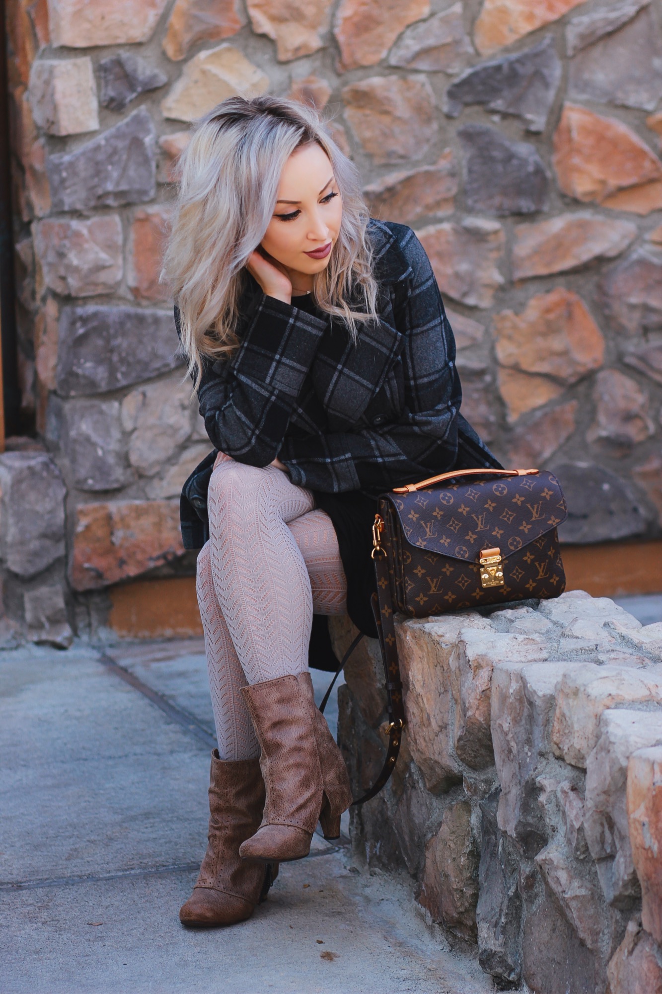 Blondie in the City | Plaid, Tights, Boots, Louis Vuitton