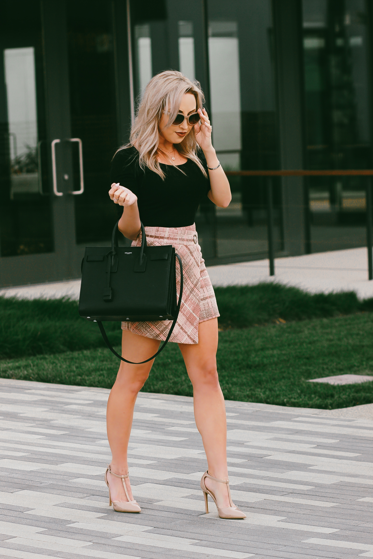 Blondie in the City | Pink Tweed Skirt | Saint Laurent Sac De Jour | YSL
