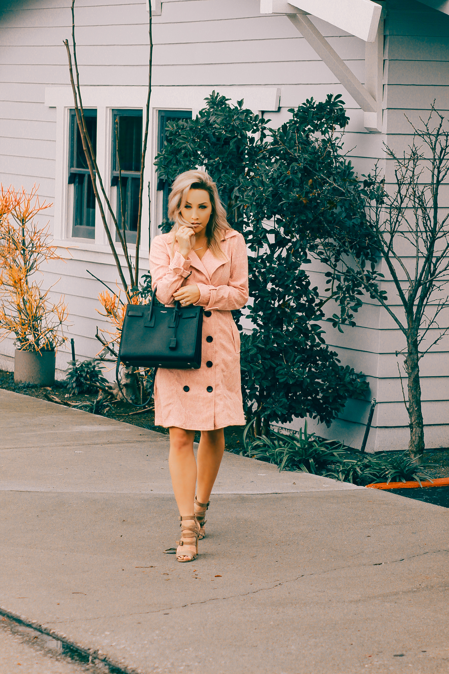 Blondie in the City | Pink Trench Coat | YSL Bag | Saint Laurent Sac De Jour Bag