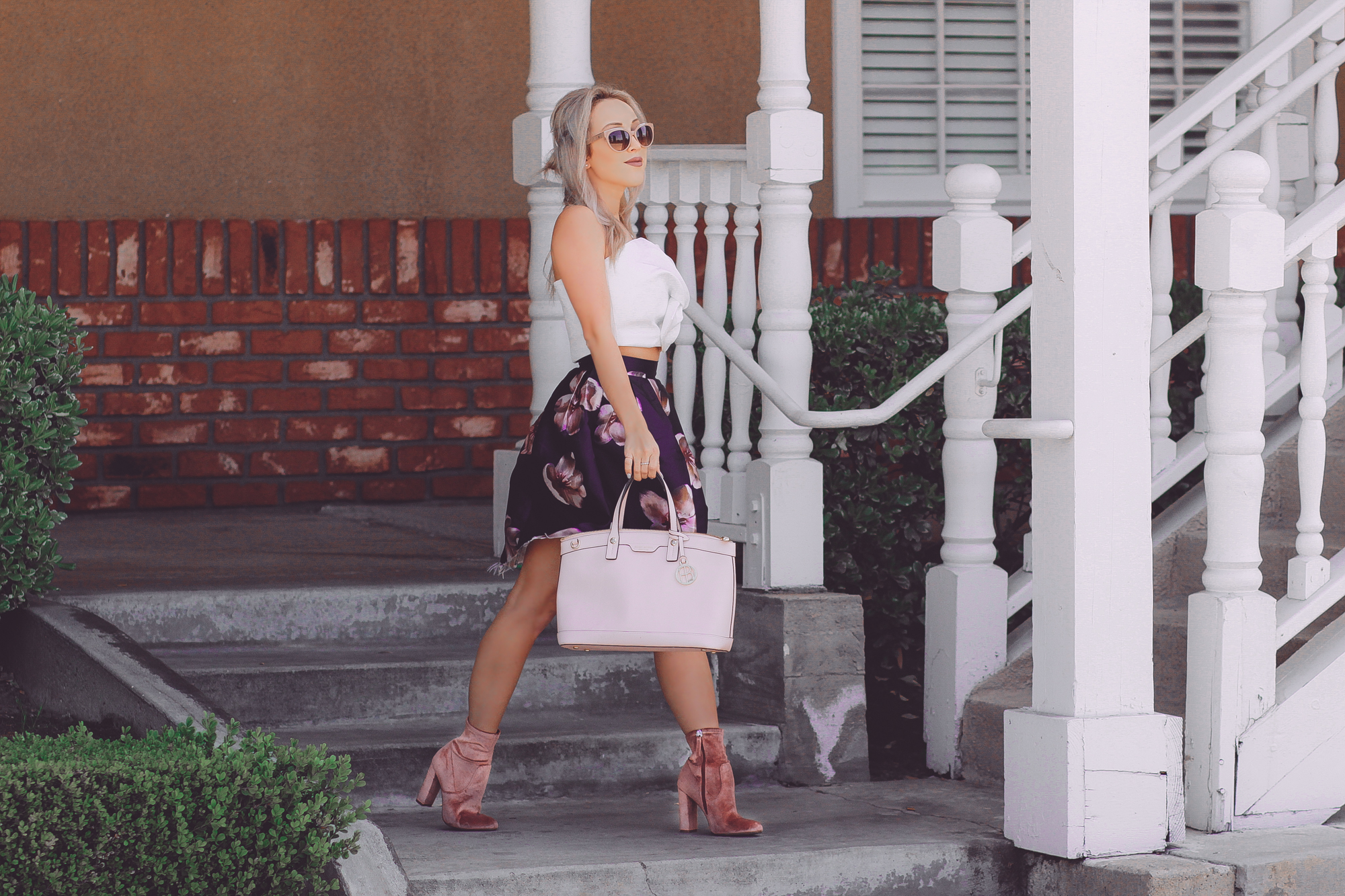 Blondie in the City | Pink Velvet Steve Madden Boots | Floral Skirt | Balenciaga Sunglasses