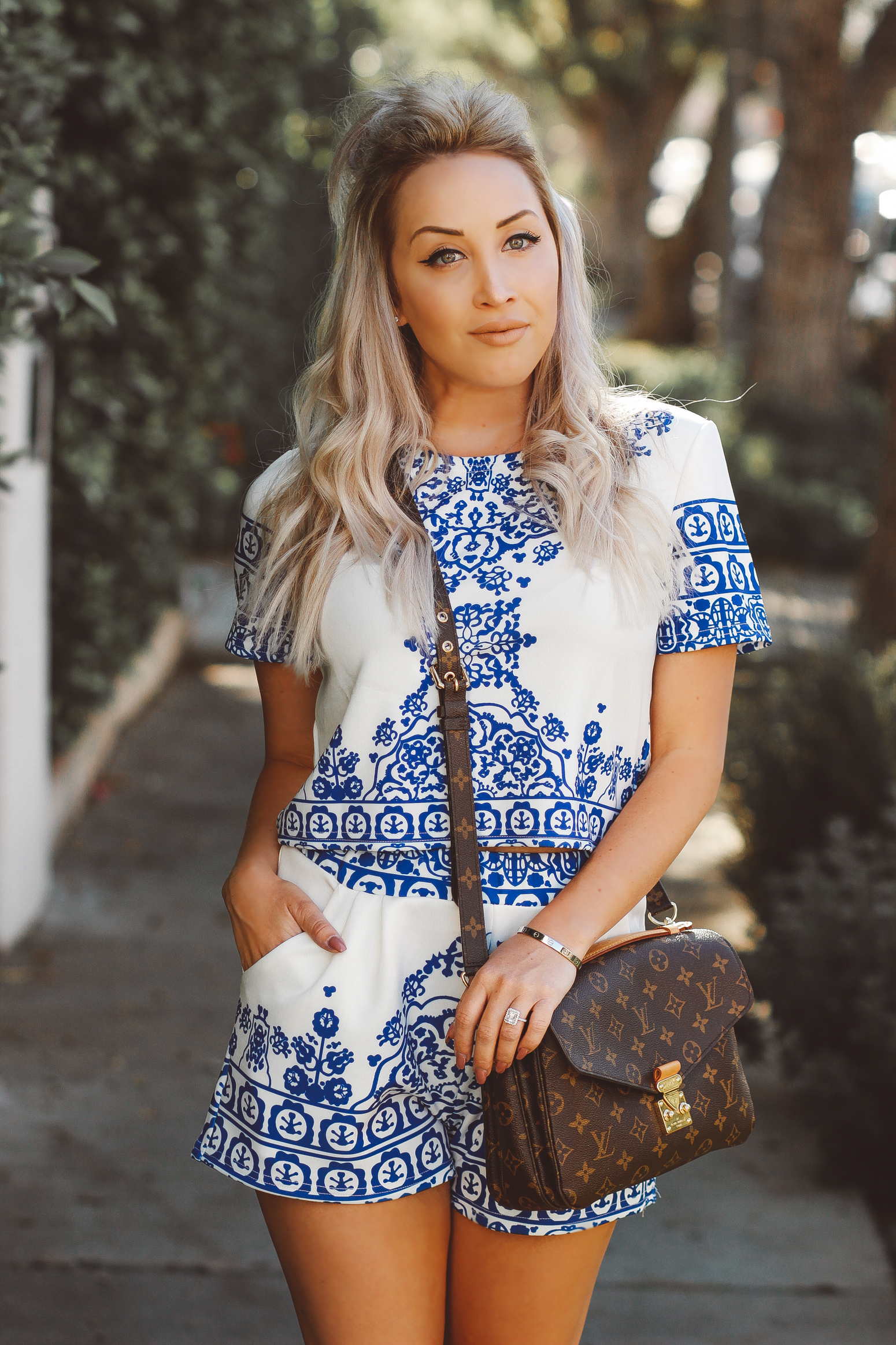 Blondie in the City  |  Porcelain Print Two-Piece Outfit  |  Louis Vuitton Pochette Metis