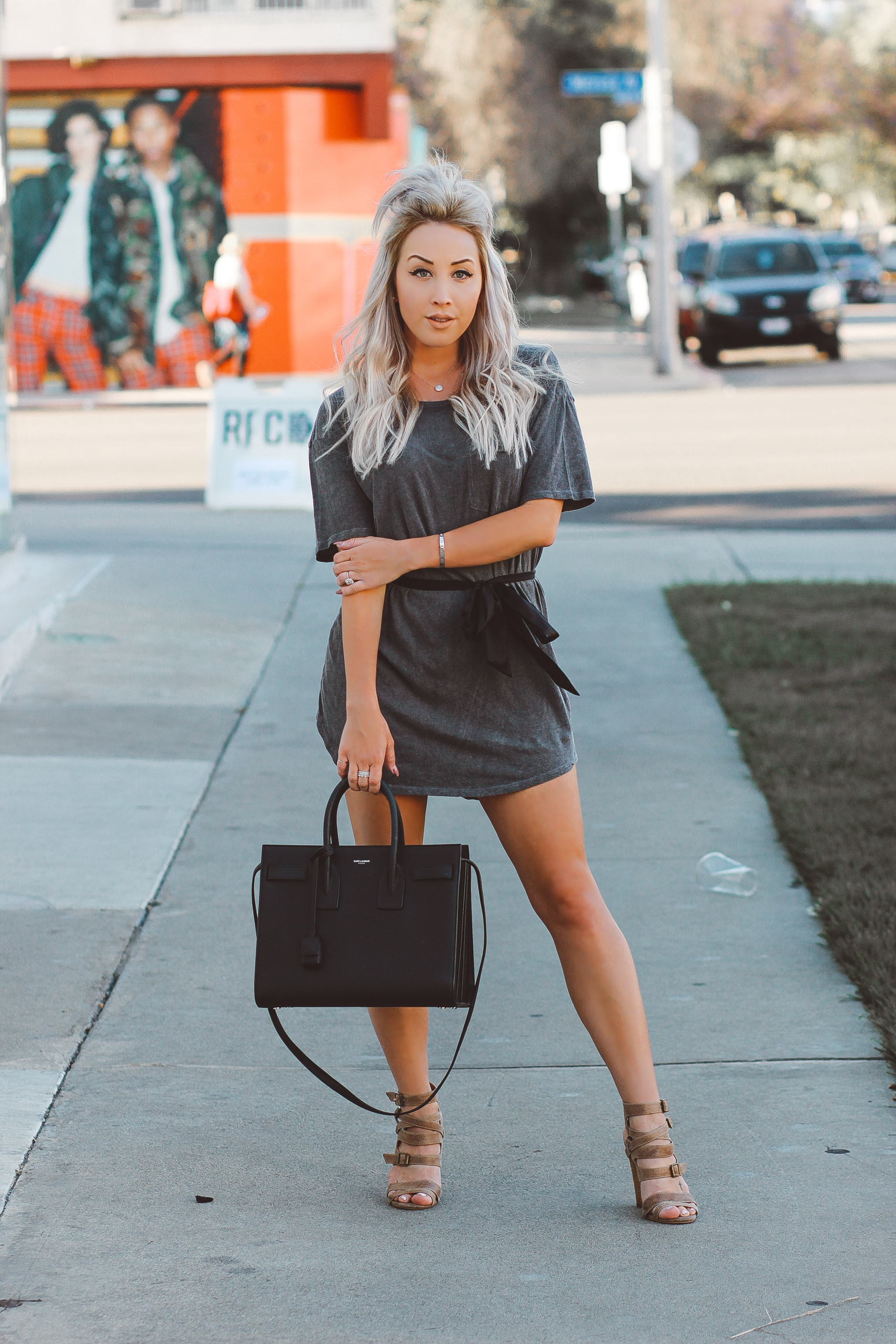 Blondie in the City | Black YSL Bag | T-Shirt Dress | Street Style Fashion | LA Fashion Blogger