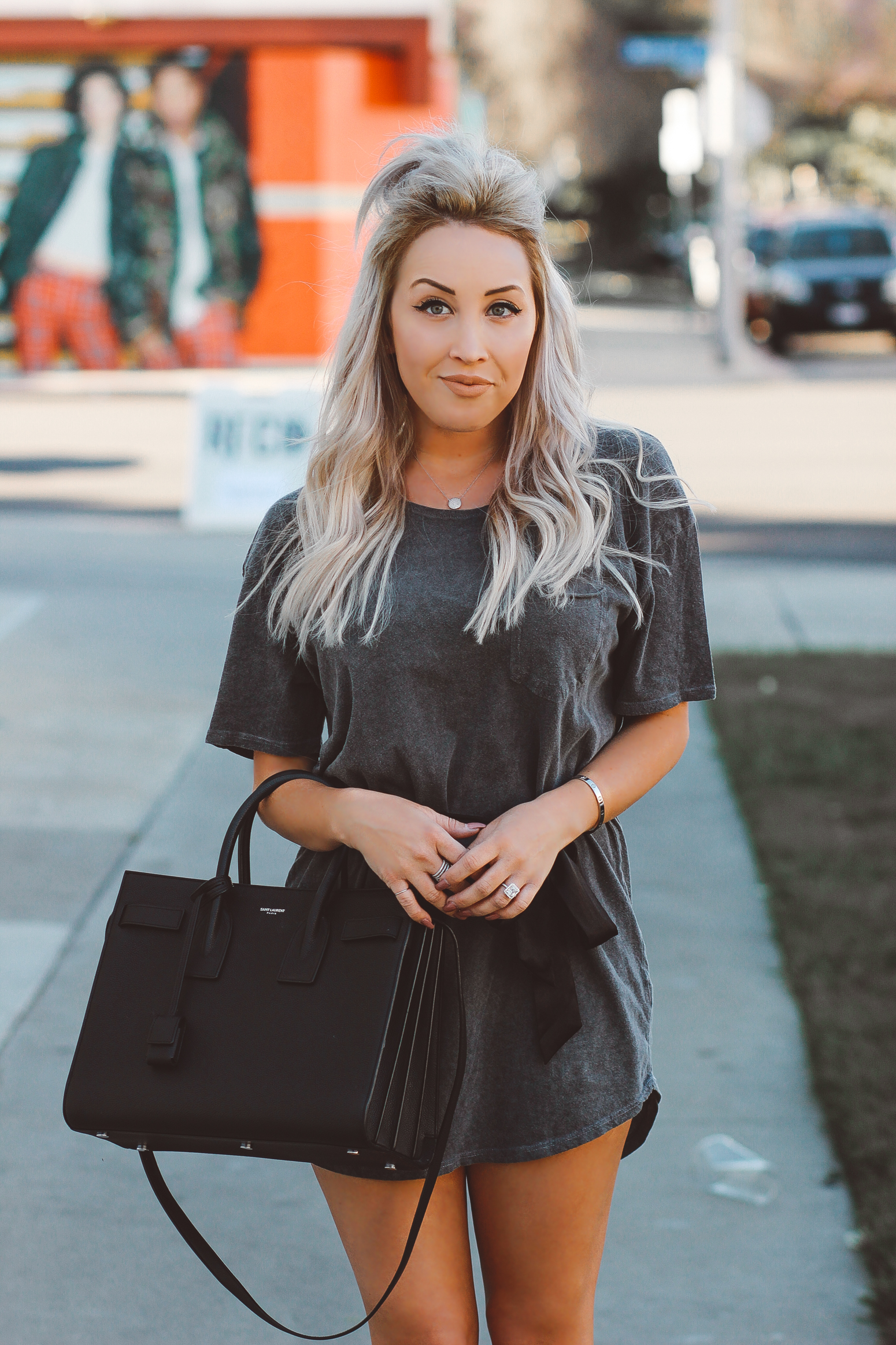 Blondie in the City | Black YSL Bag | T-Shirt Dress | Street Style Fashion | LA Fashion Blogger