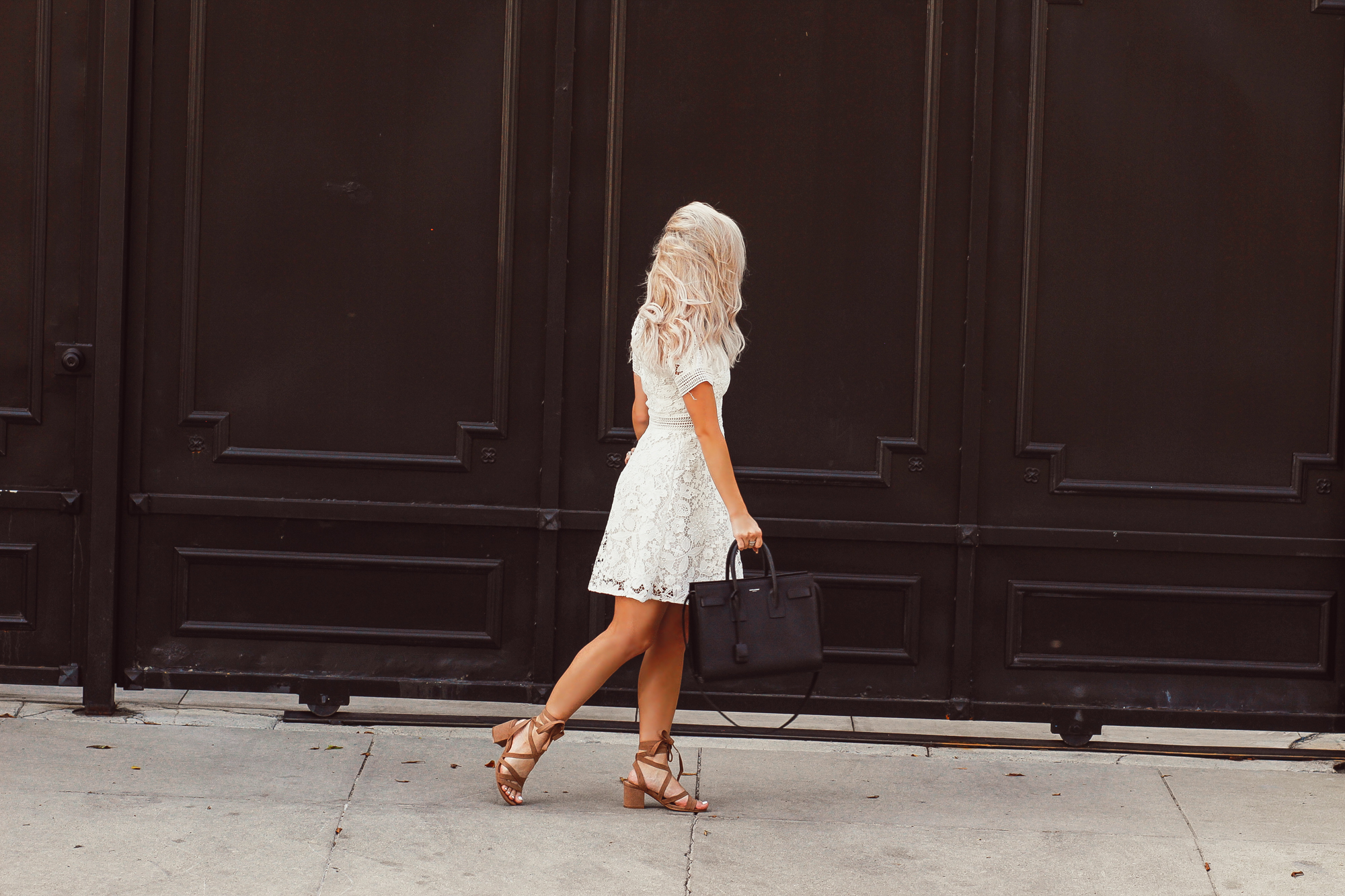 Blondie in the City | White Lace Bridal Shower Dress @chiciwsh | YSL Bag | Saint Laurent Sac De Jour Bag