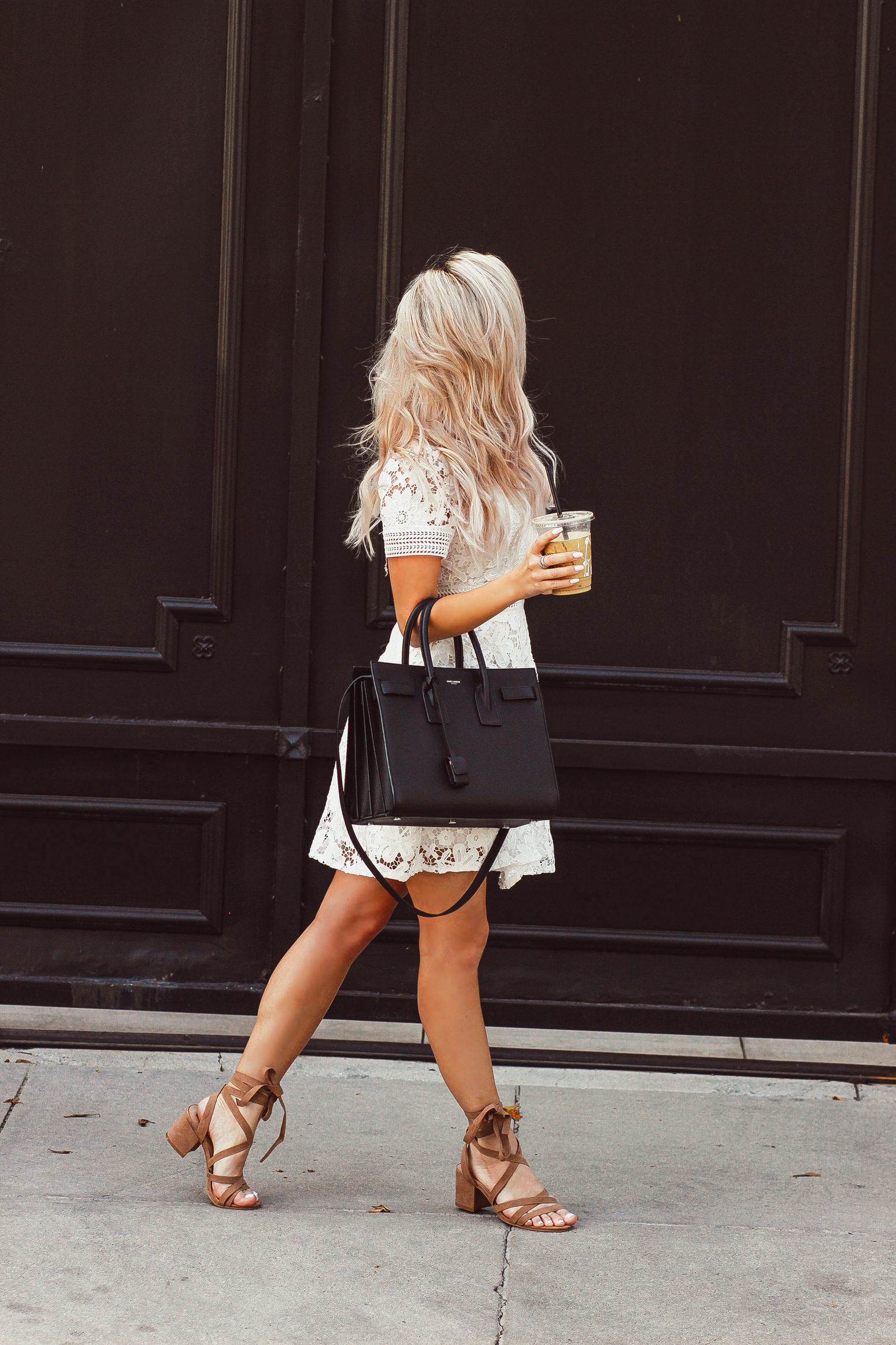 Blondie in the City | White Lace Bridal Shower Dress @chiciwsh | YSL Bag | Saint Laurent Sac De Jour Bag