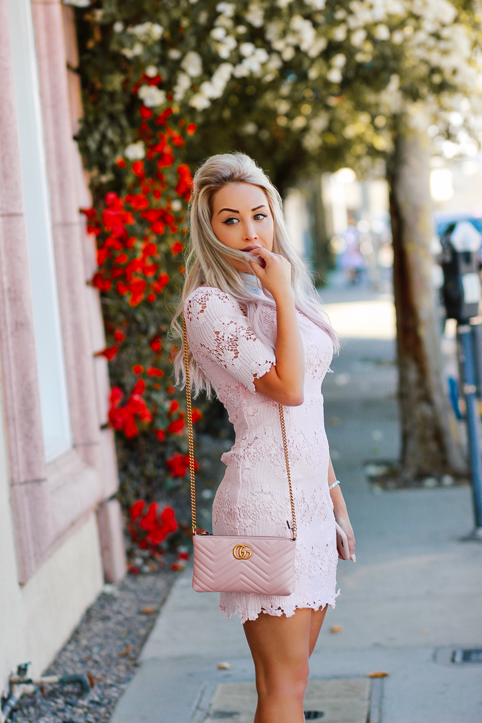 Blondie in the City | Gossip Girl/Blair Waldorf Vibes | Pink & Blue Pastel Lace Dress | Pink Christian Louboutin's