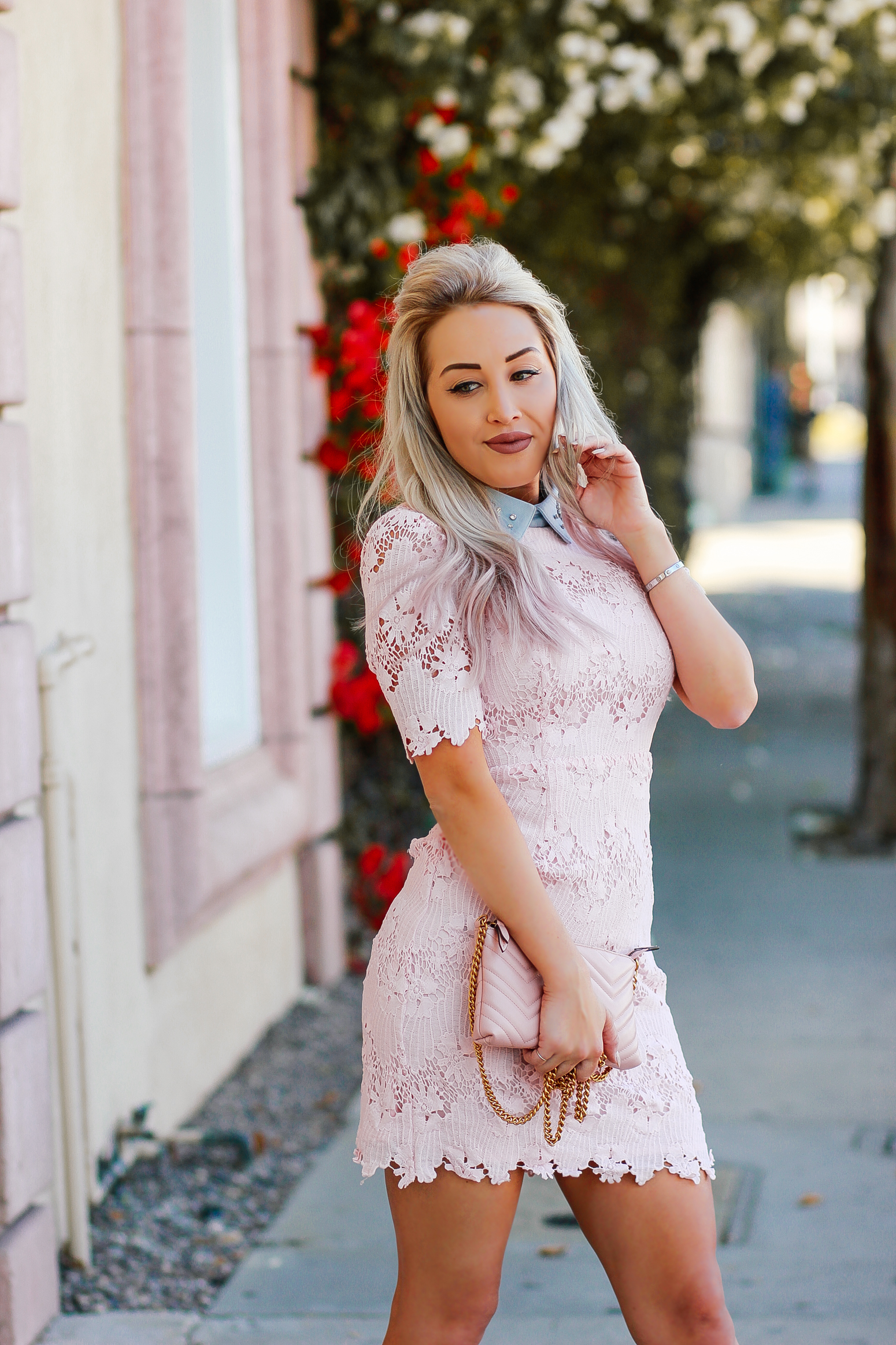 Blondie in the City | Gossip Girl/Blair Waldorf Vibes | Pink & Blue Pastel Lace Dress | Pink Christian Louboutin's