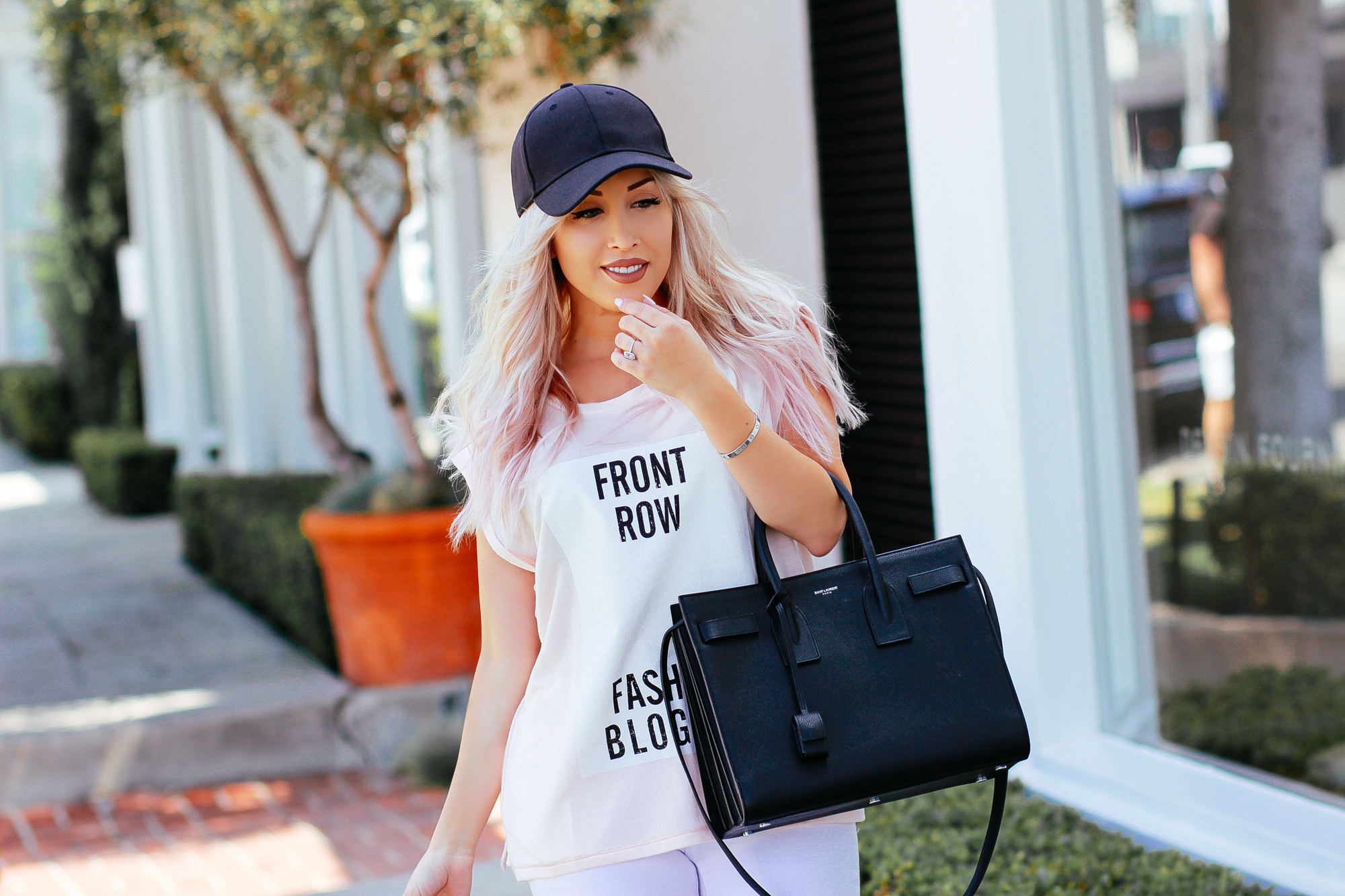 Blondie in the City | Front Row Fashion Blogger | Pastel Hair | Pink & White Outfit | YSL Bag