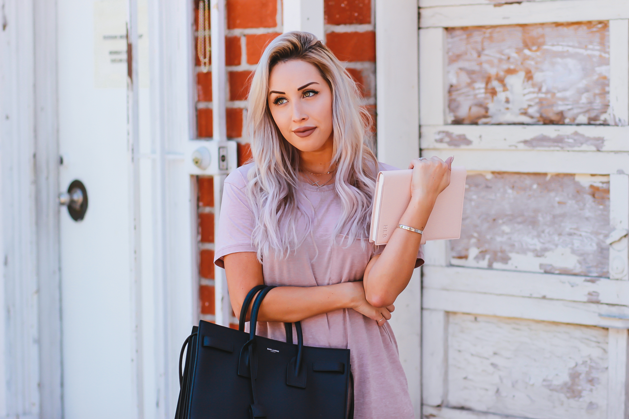 Blondie in the City | Pink Men's Tee from Urban Outfitters as T-Shirt Dress | YSL Bag