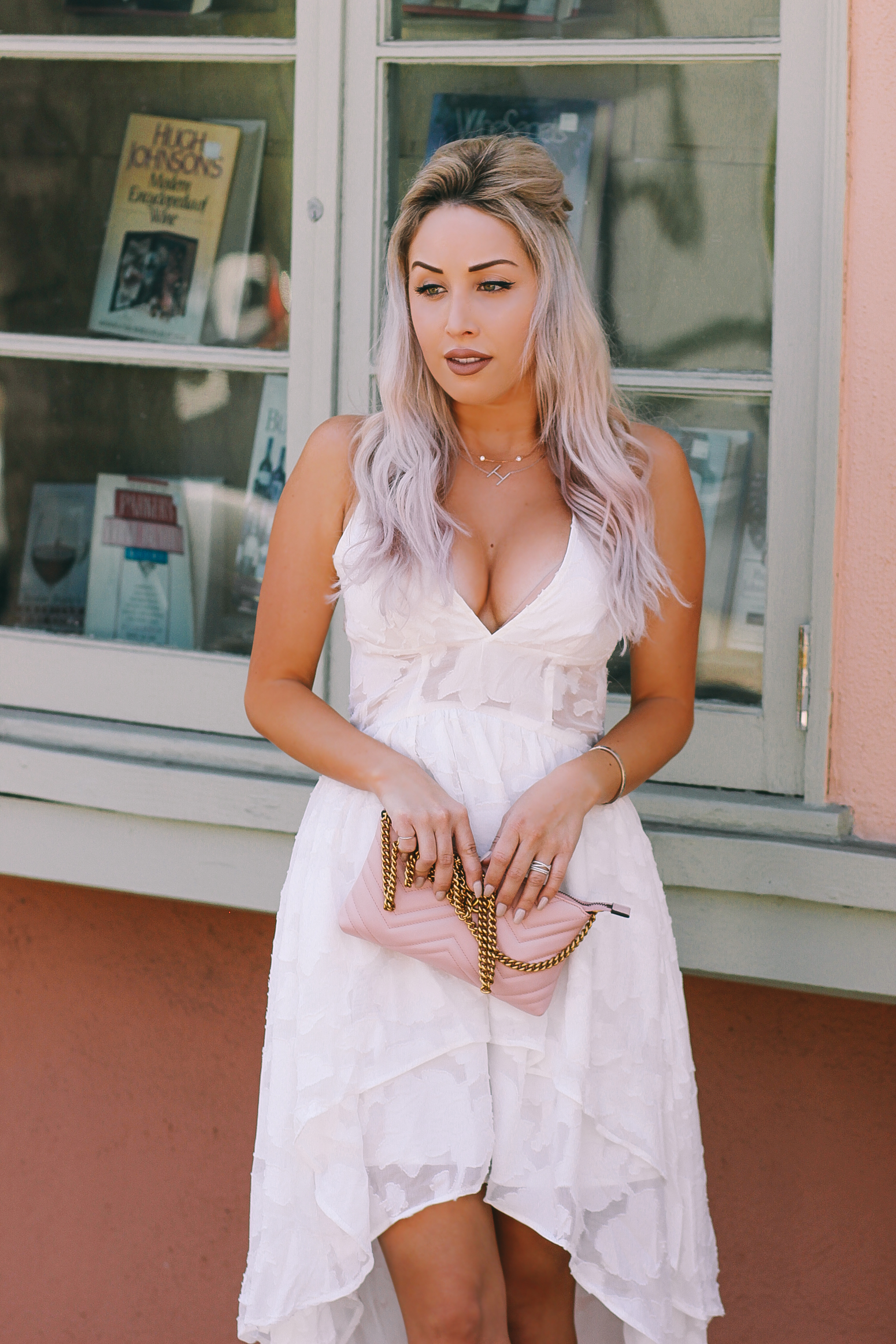 Blondie in the City | White Lace High-Low Dress | White Bridal Shower Dress