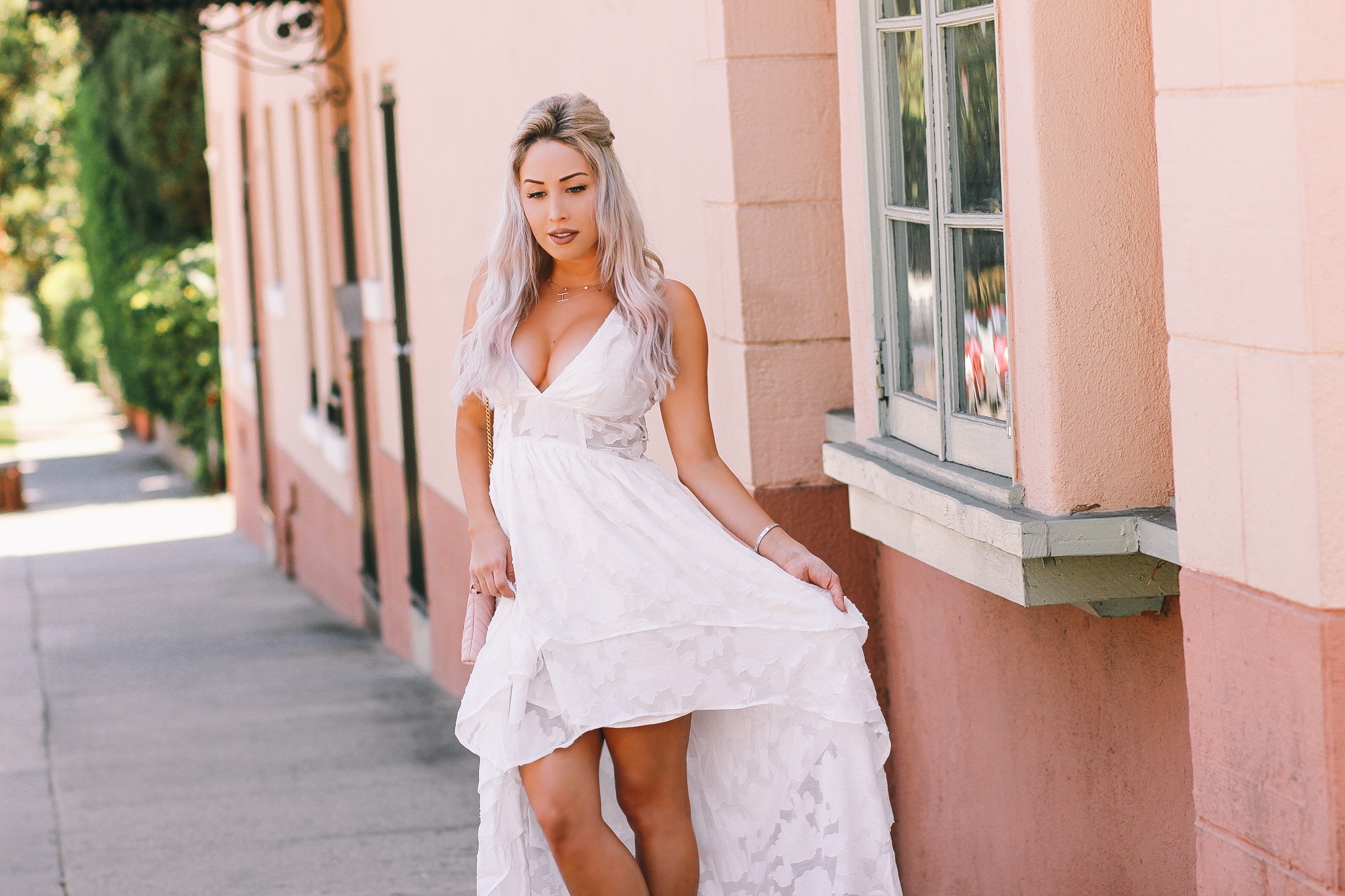 Blondie in the City | White Lace High-Low Dress | White Bridal Shower Dress